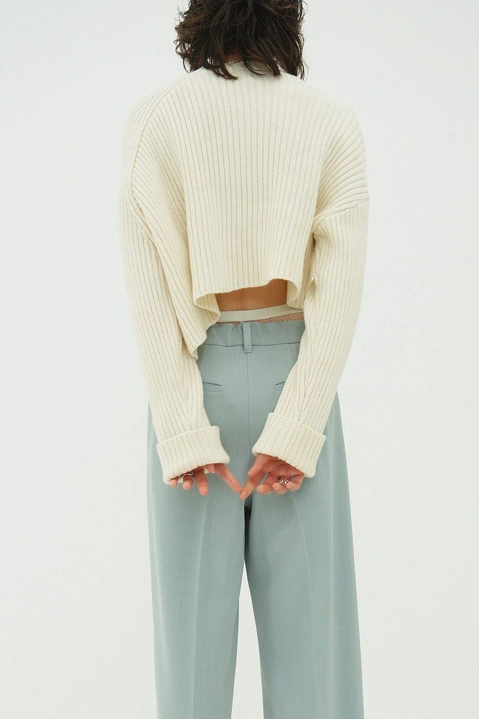 ASYMMETRY WIDE SHORT KNIT TOPS