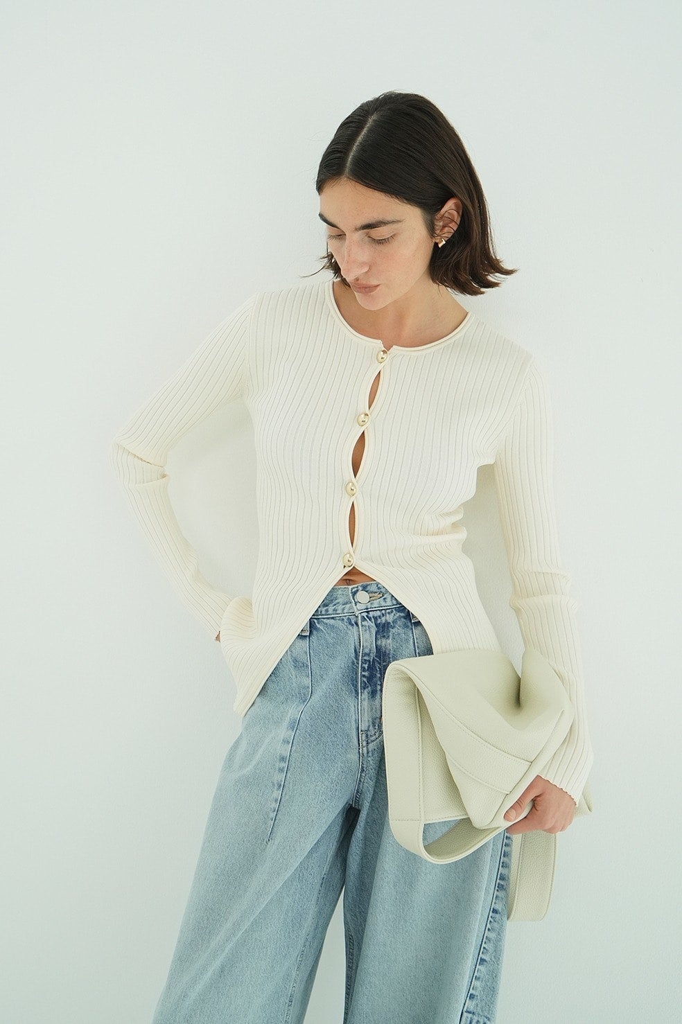 W FACE GOLD BUTTON KNIT TOPS