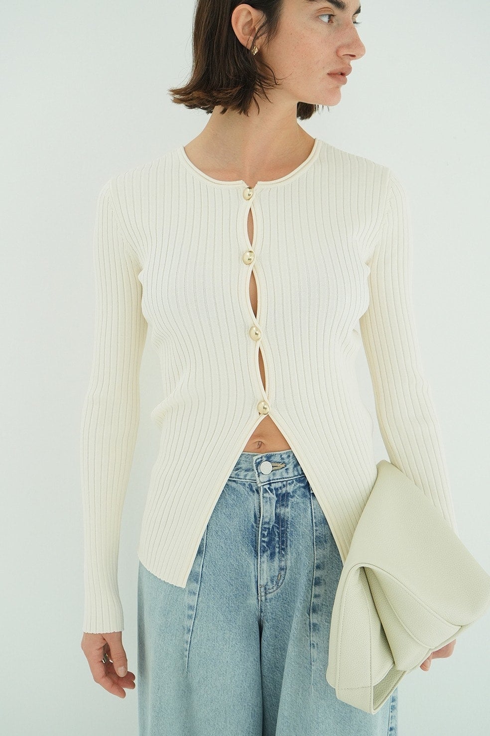 W FACE GOLD BUTTON KNIT TOPS