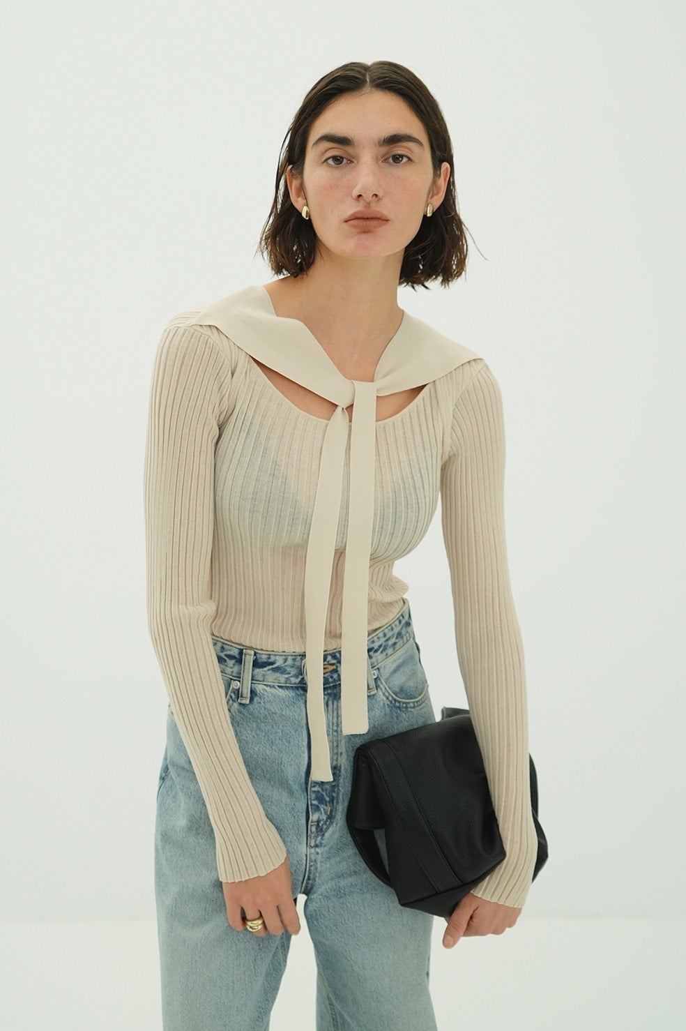 SHEER RIB RIBBON KNIT TOPS