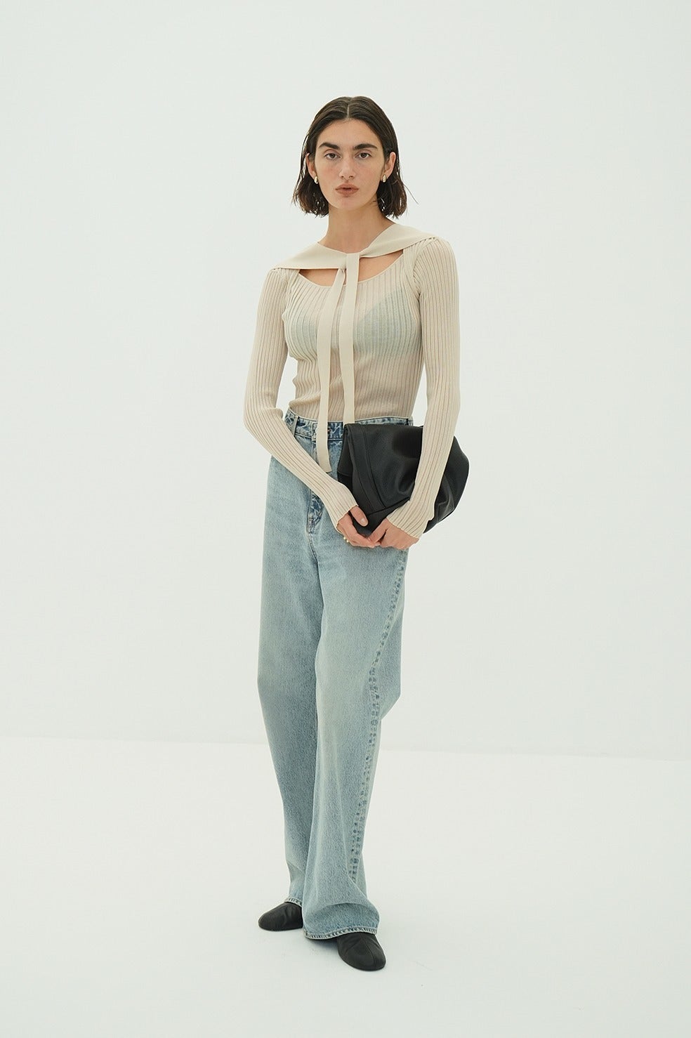 SHEER RIB RIBBON KNIT TOPS