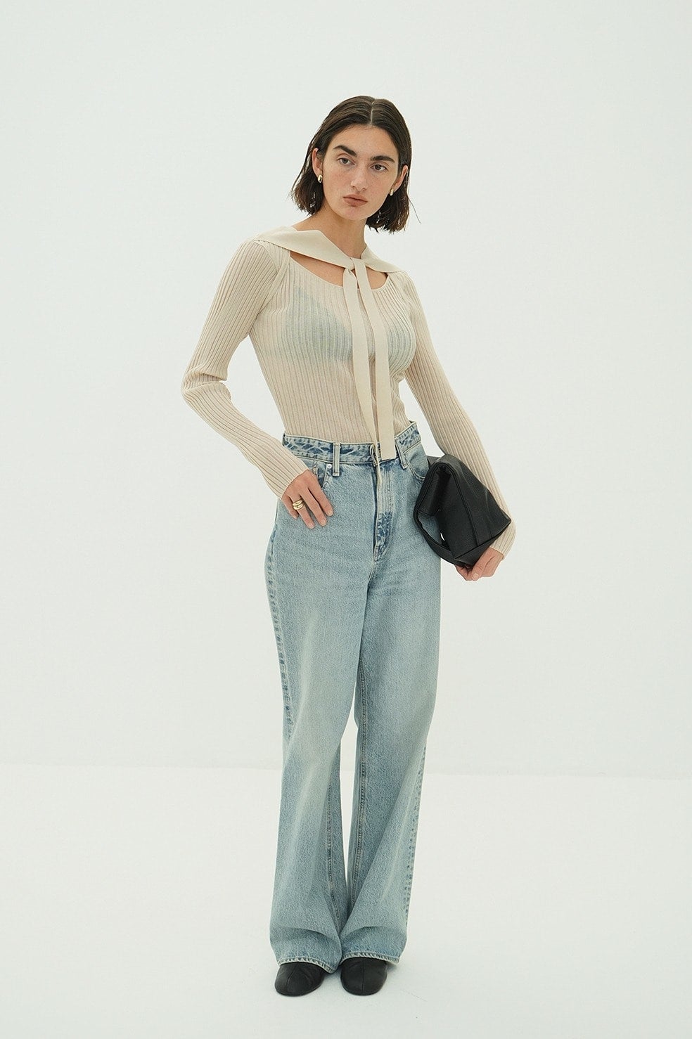 SHEER RIB RIBBON KNIT TOPS