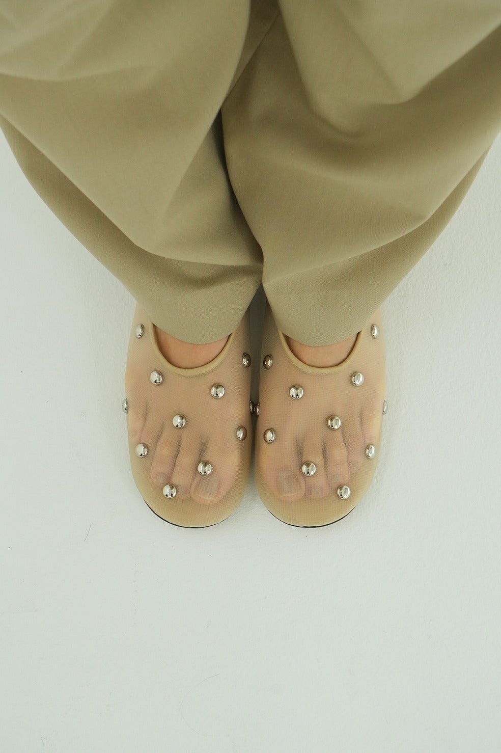STUDDED MESH FLAT SHOES