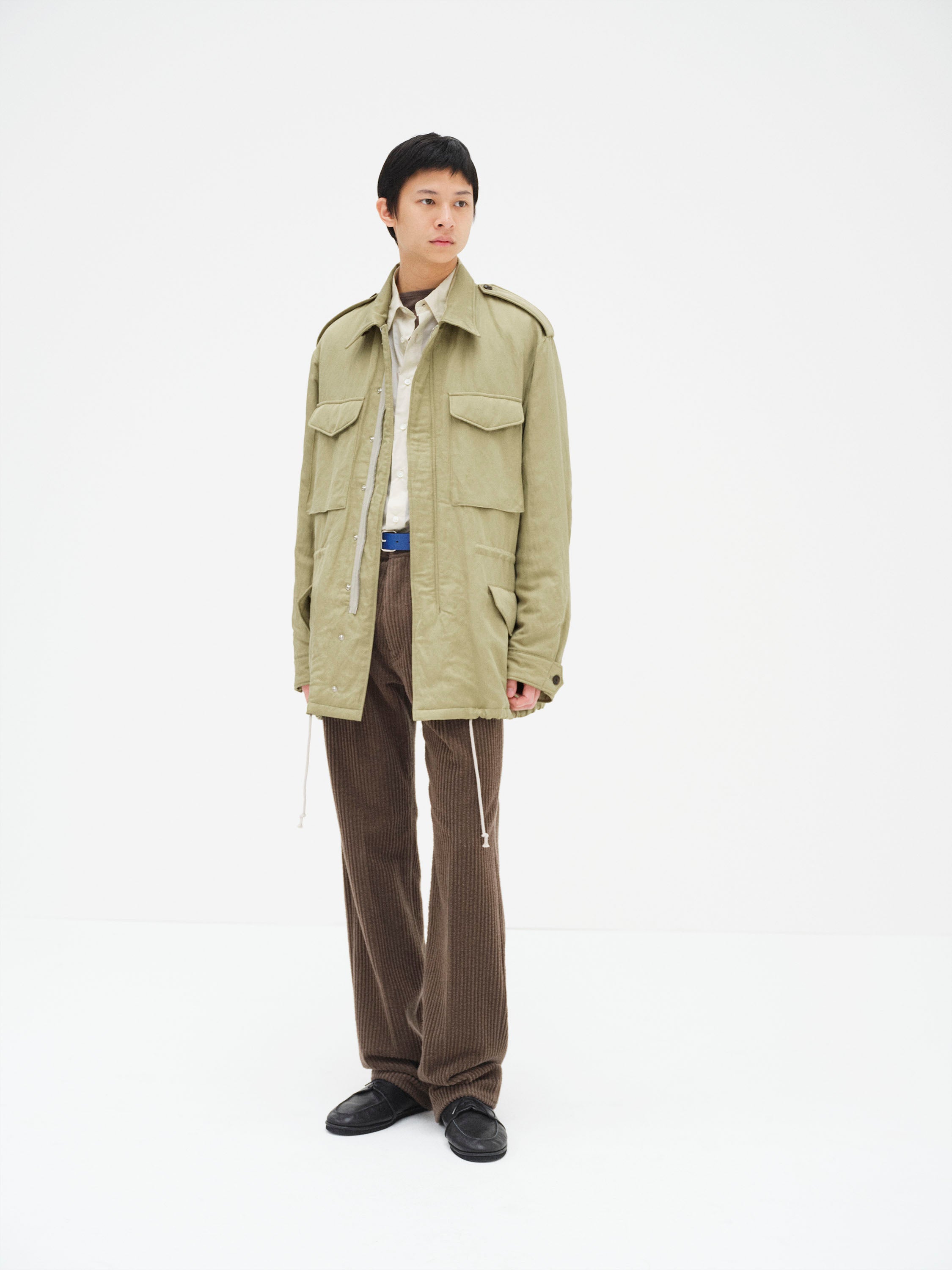 BRUSHED SILK LINEN SATIN PADDED MILITARY BLOUSON