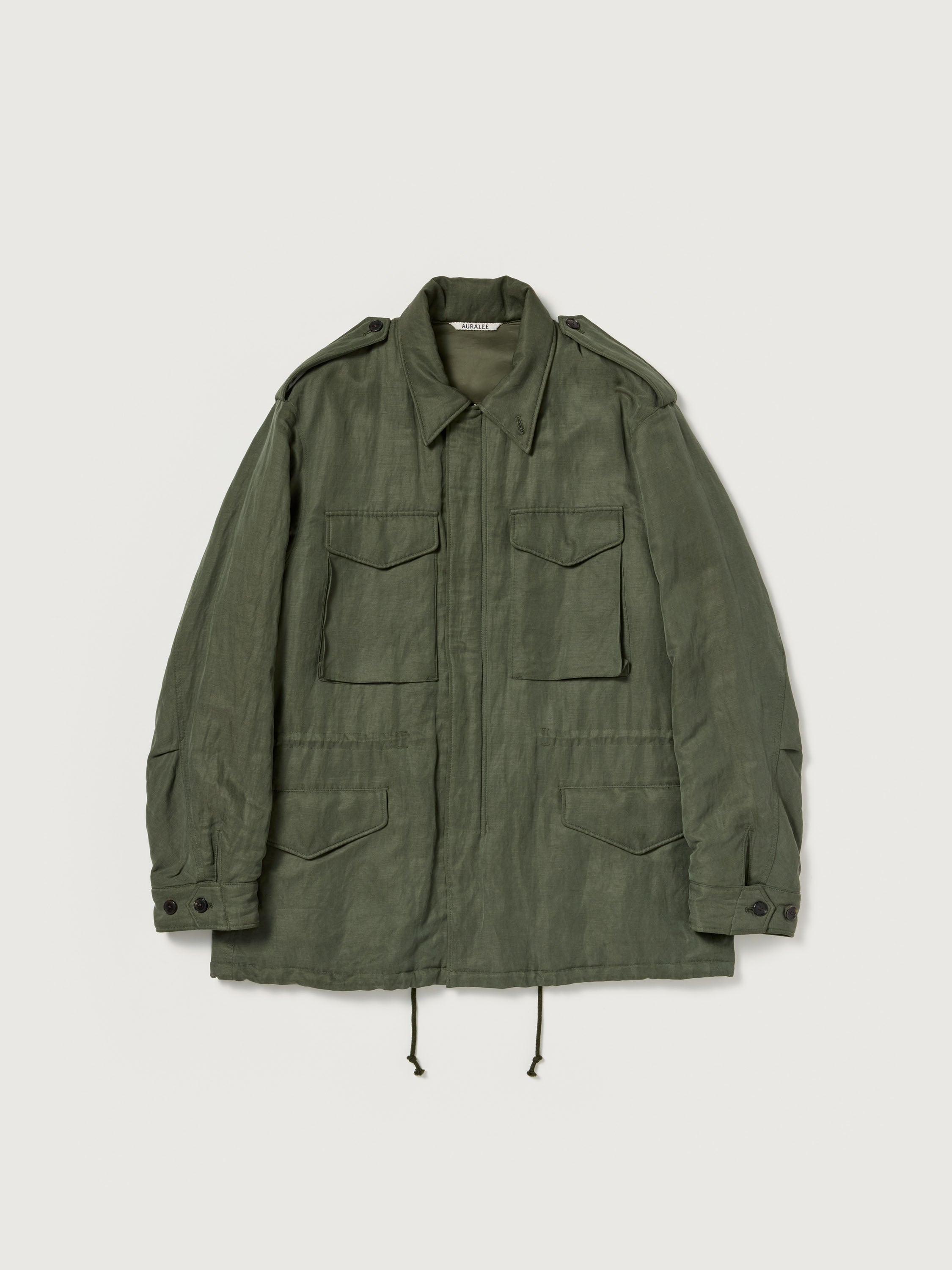 BRUSHED SILK LINEN SATIN PADDED MILITARY BLOUSON