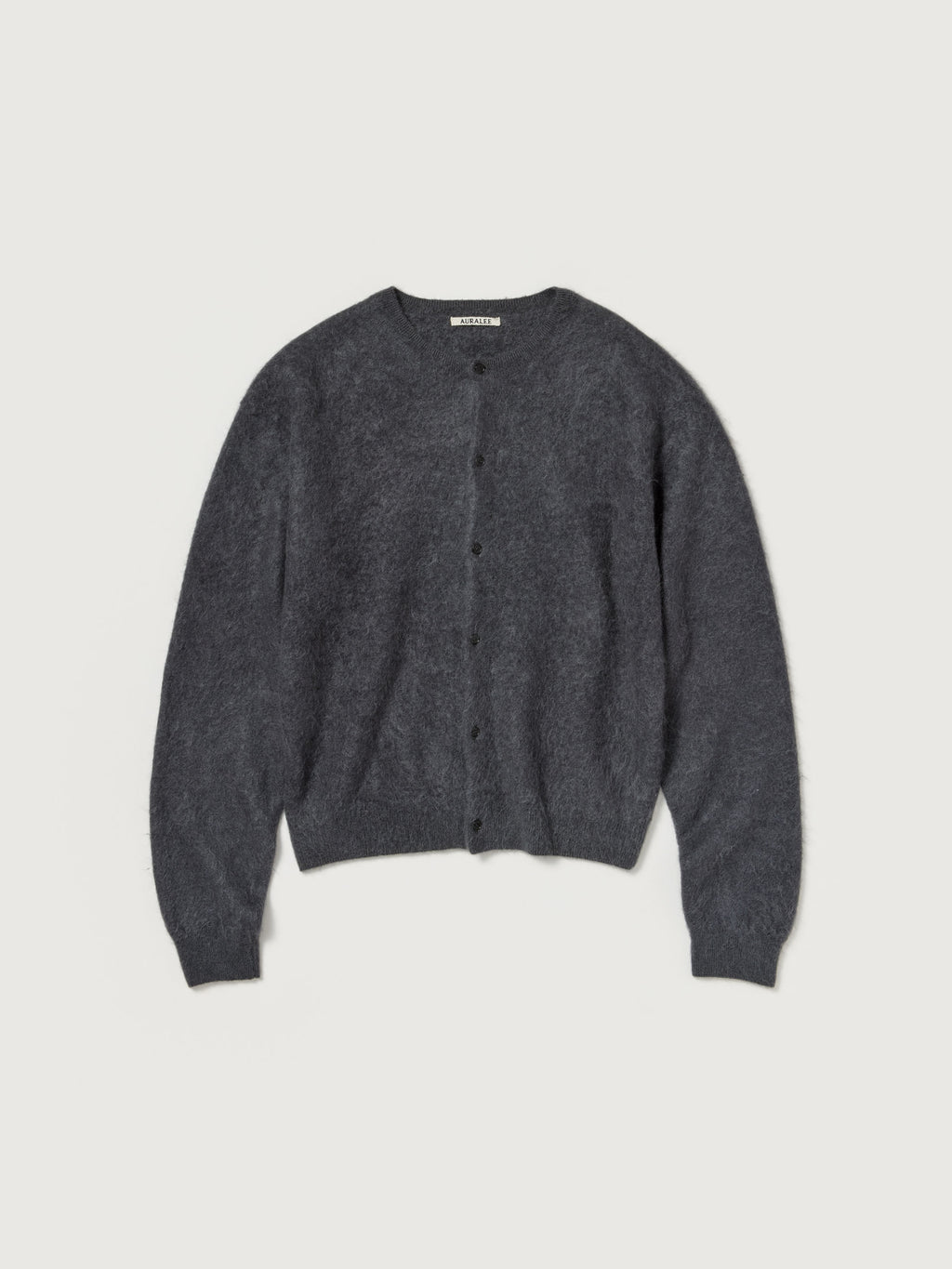 GARMENT-DYED BABY ALPACA FUR KNIT CREW-NECK CARDIGAN