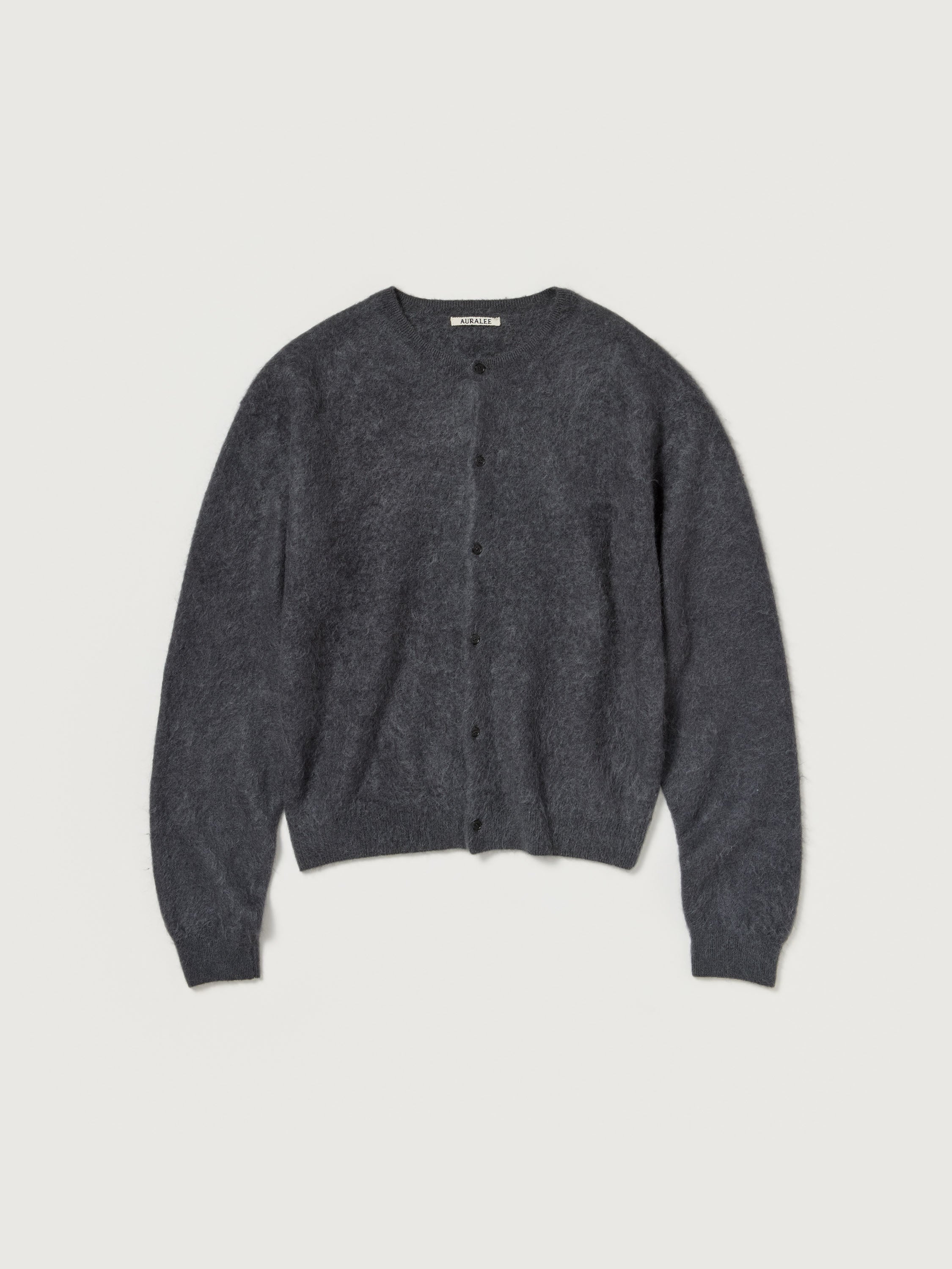GARMENT-DYED BABY ALPACA FUR KNIT CREW-NECK CARDIGAN