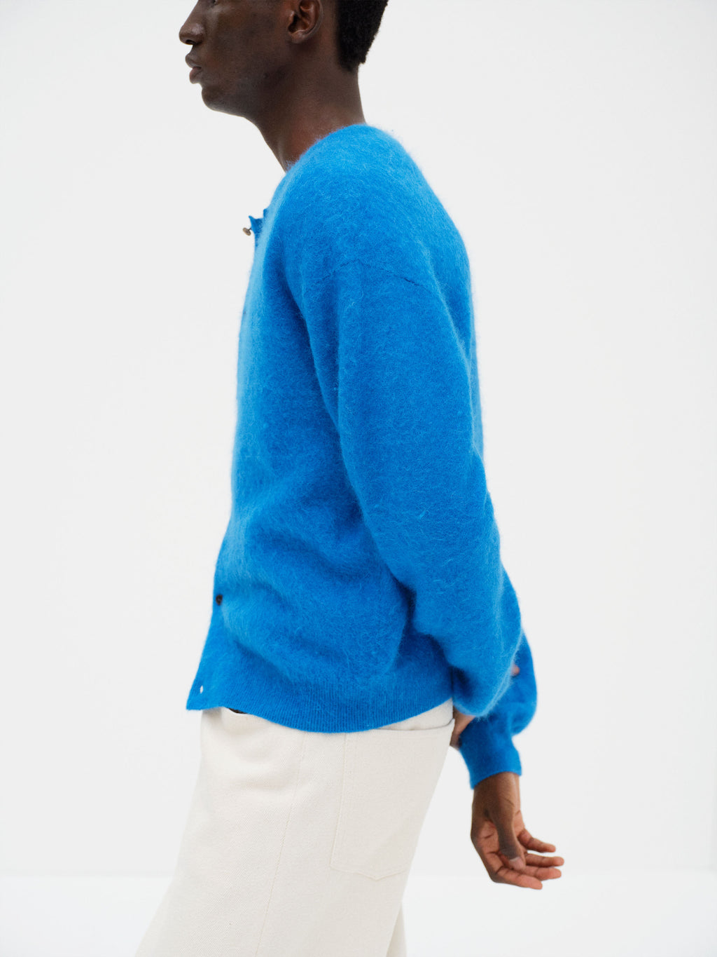 GARMENT-DYED BABY ALPACA FUR KNIT CREW-NECK CARDIGAN
