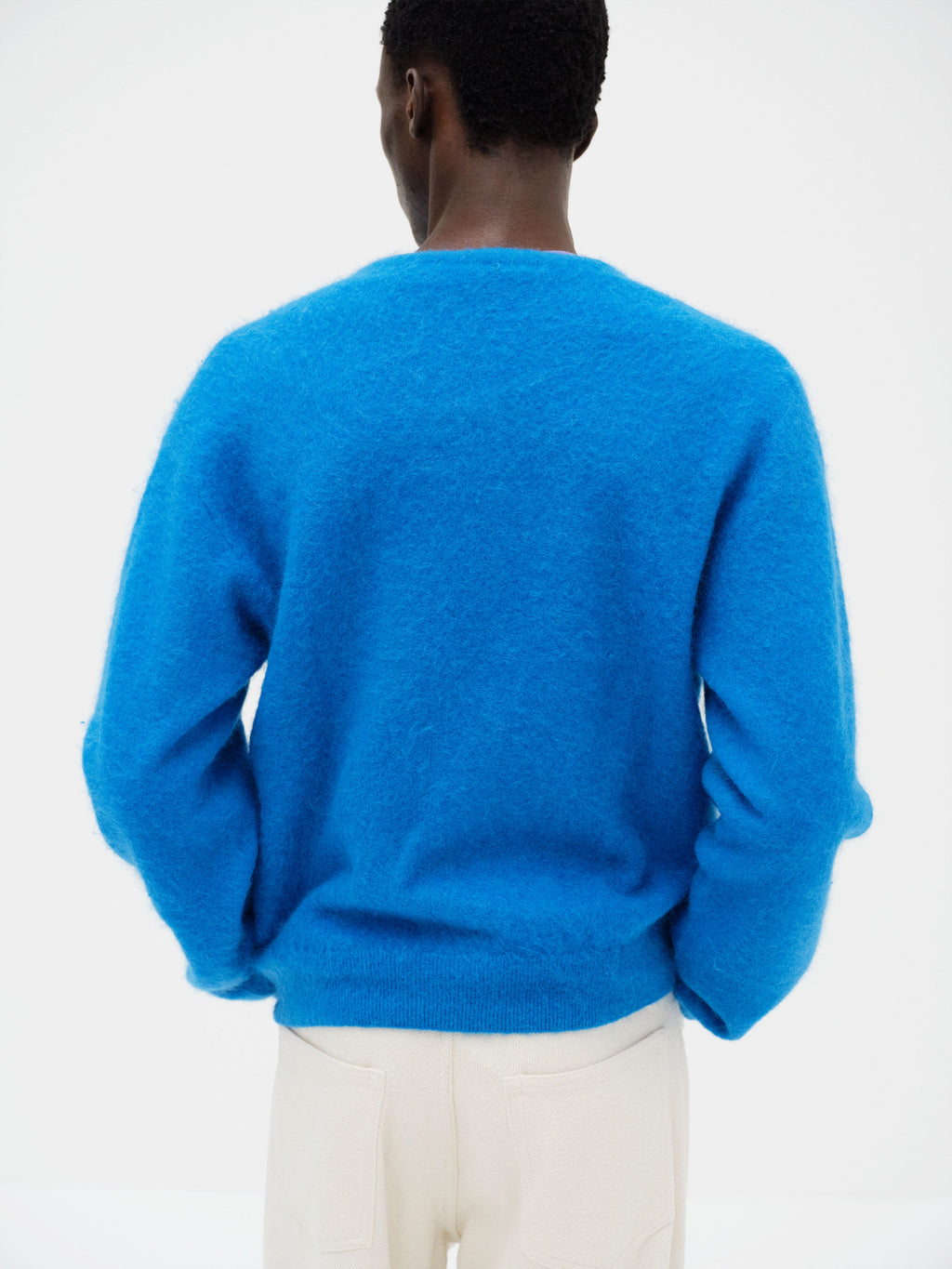 GARMENT-DYED BABY ALPACA FUR KNIT CREW-NECK CARDIGAN