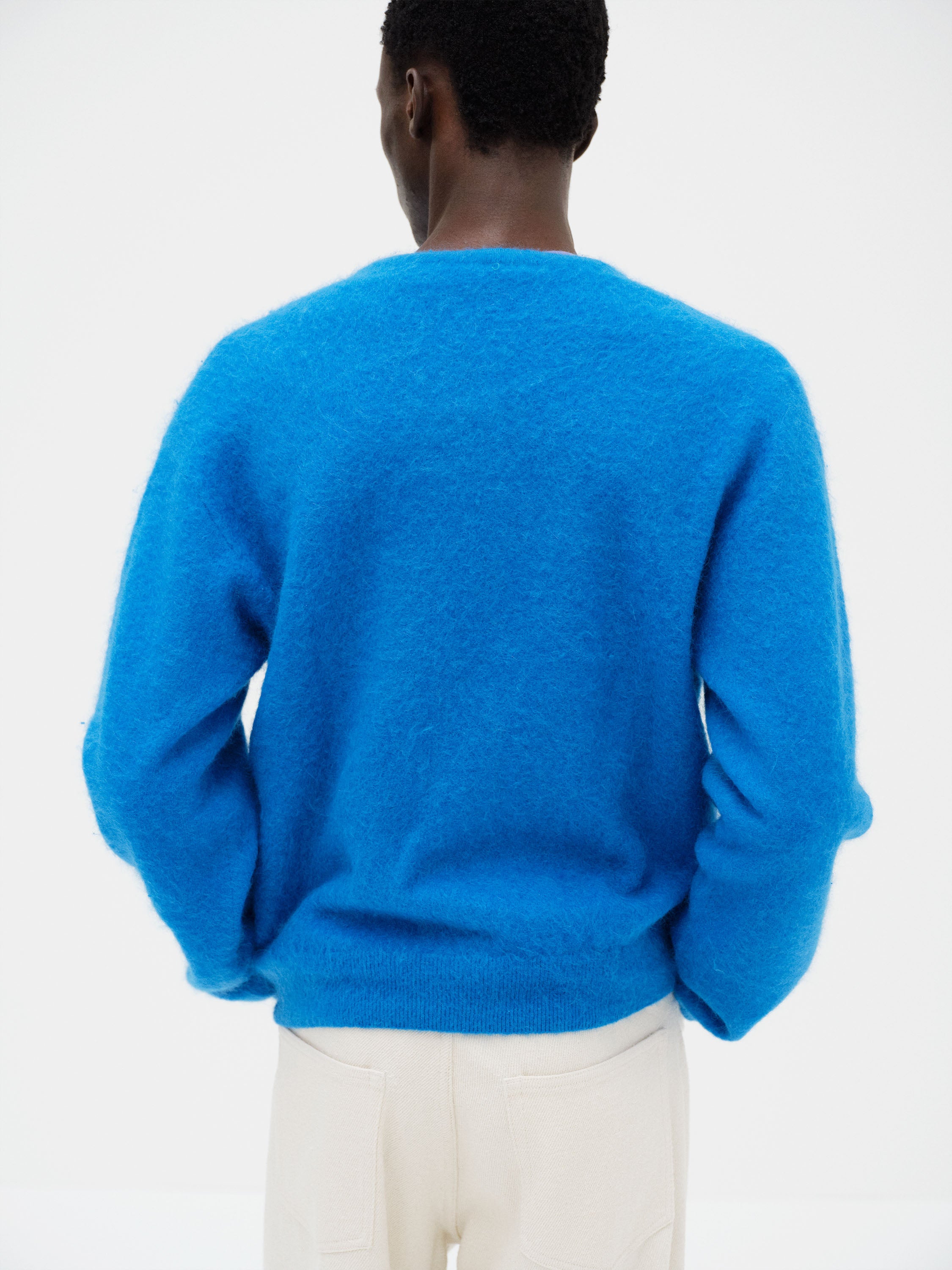 GARMENT-DYED BABY ALPACA FUR KNIT CREW-NECK CARDIGAN