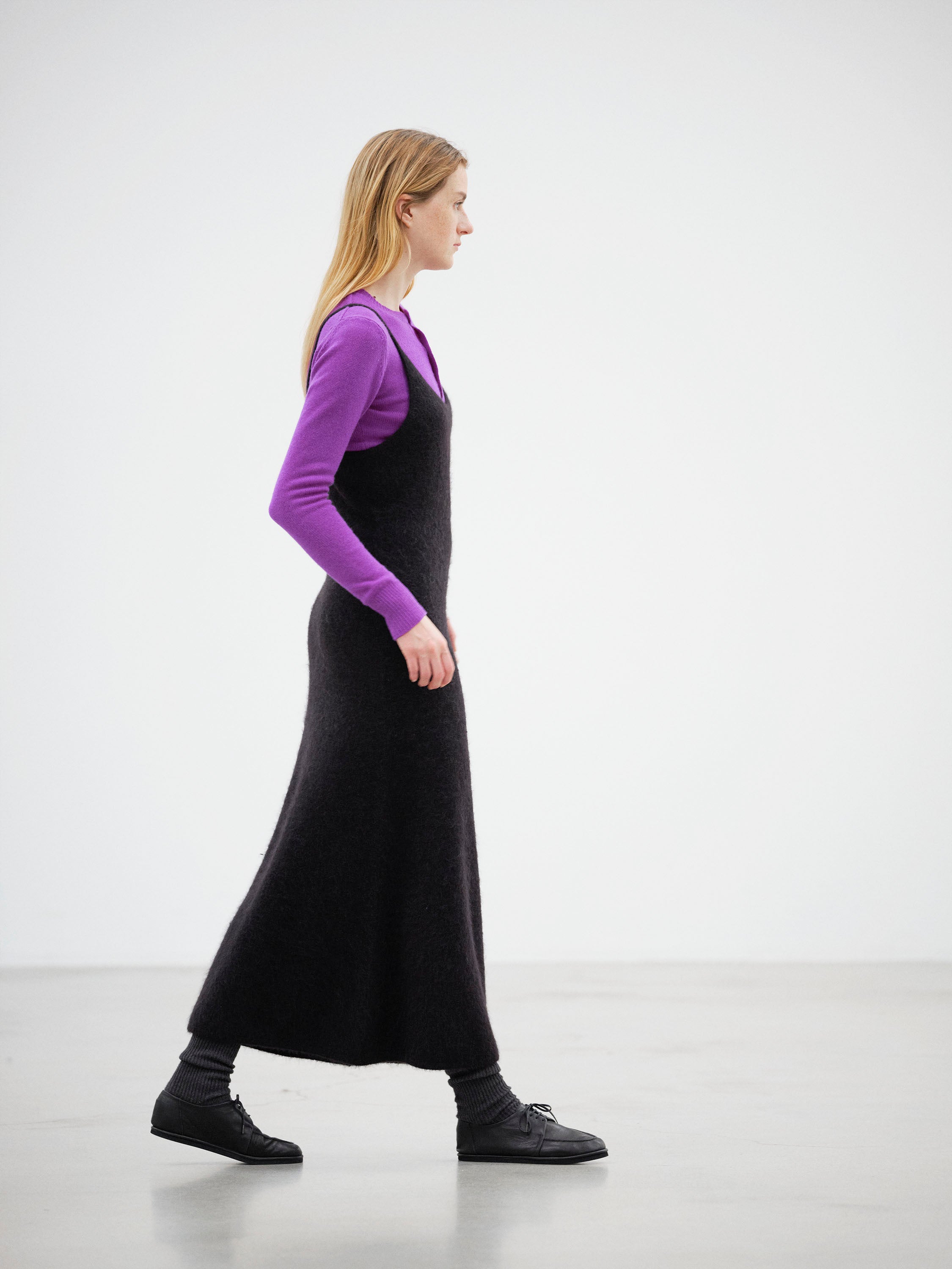 GARMENT-DYED BABY ALPACA FUR KNIT DRESS