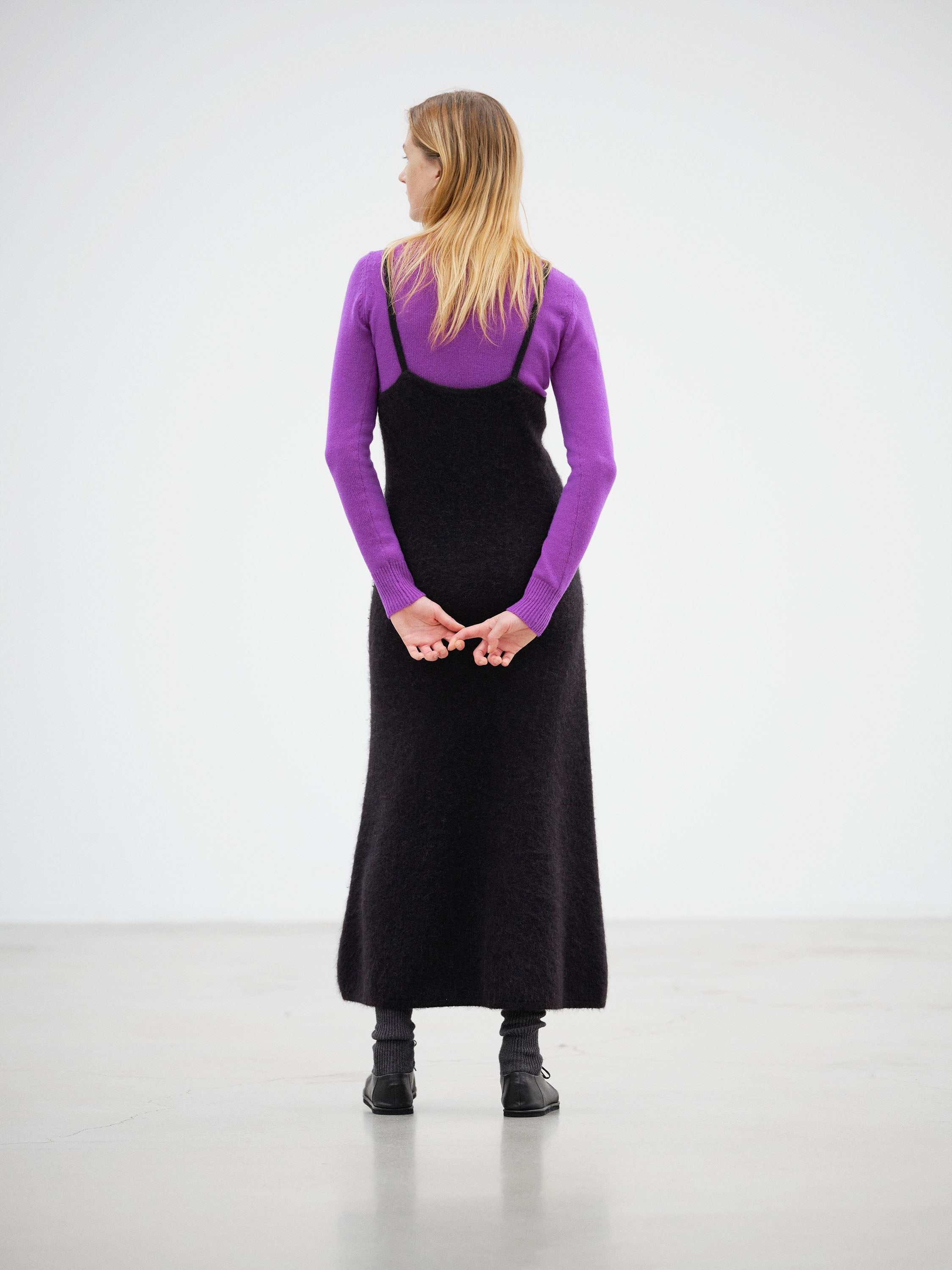 GARMENT-DYED BABY ALPACA FUR KNIT DRESS