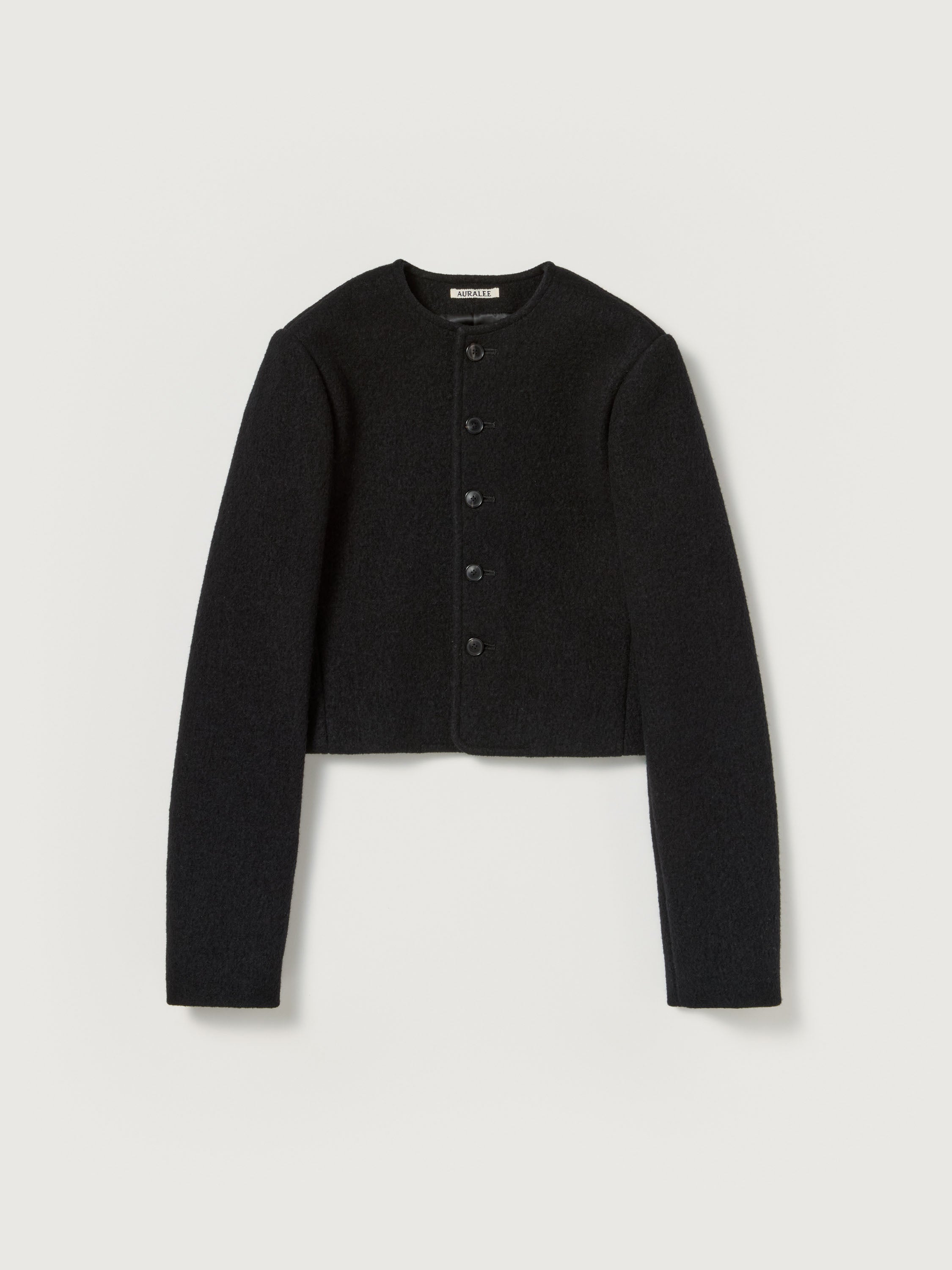 HEAVILY FULLED WOOL COTTON COLLARLESS JACKET