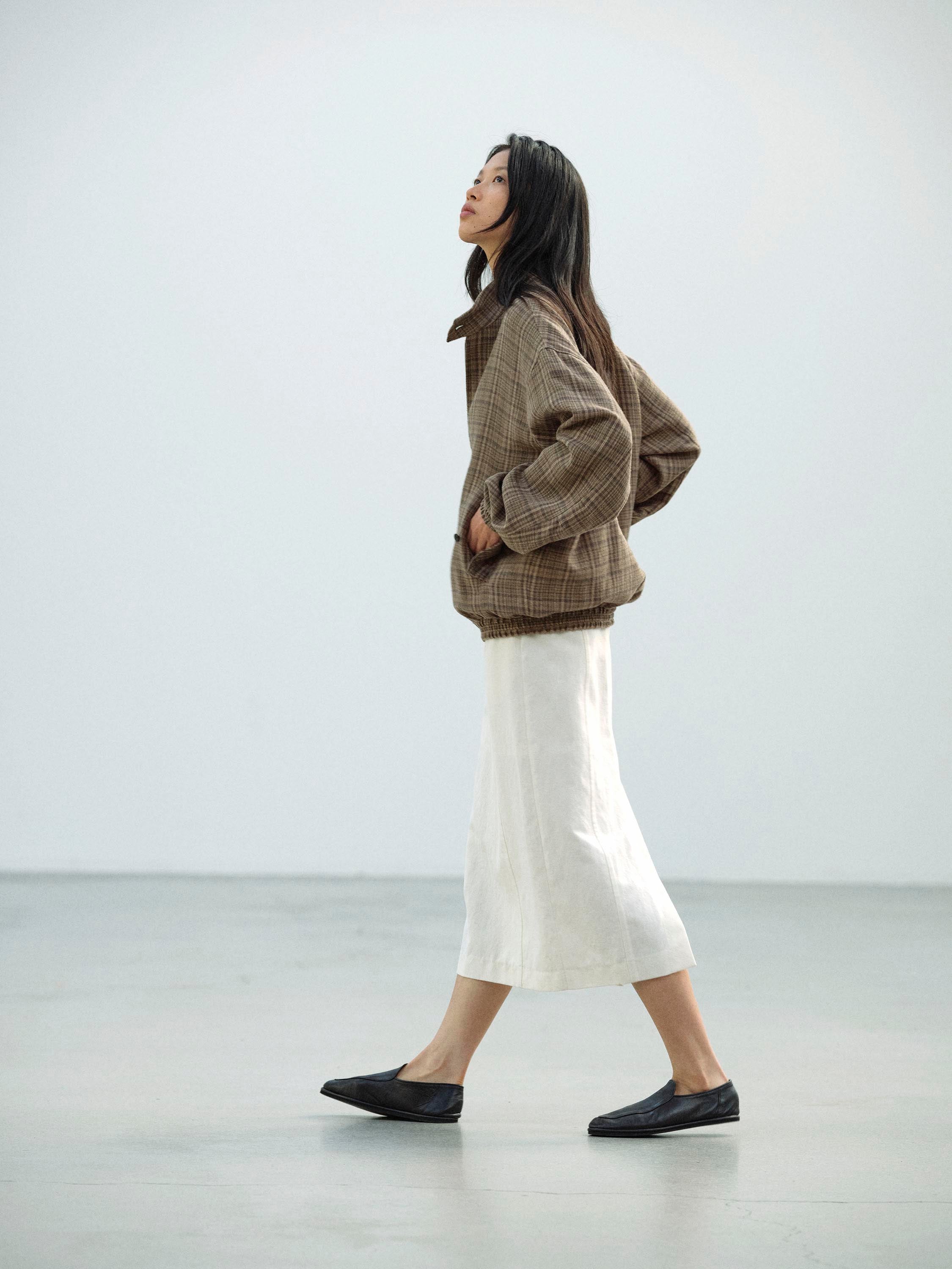 SILK LINEN NEP CHECK ZIP BLOUSON