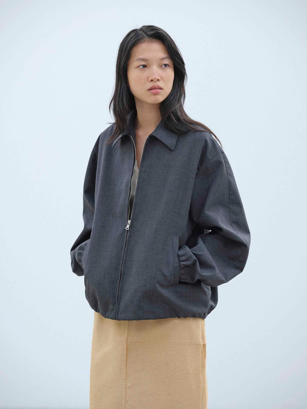 BONDED TROPICAL WOOL ZIP BLOUSON