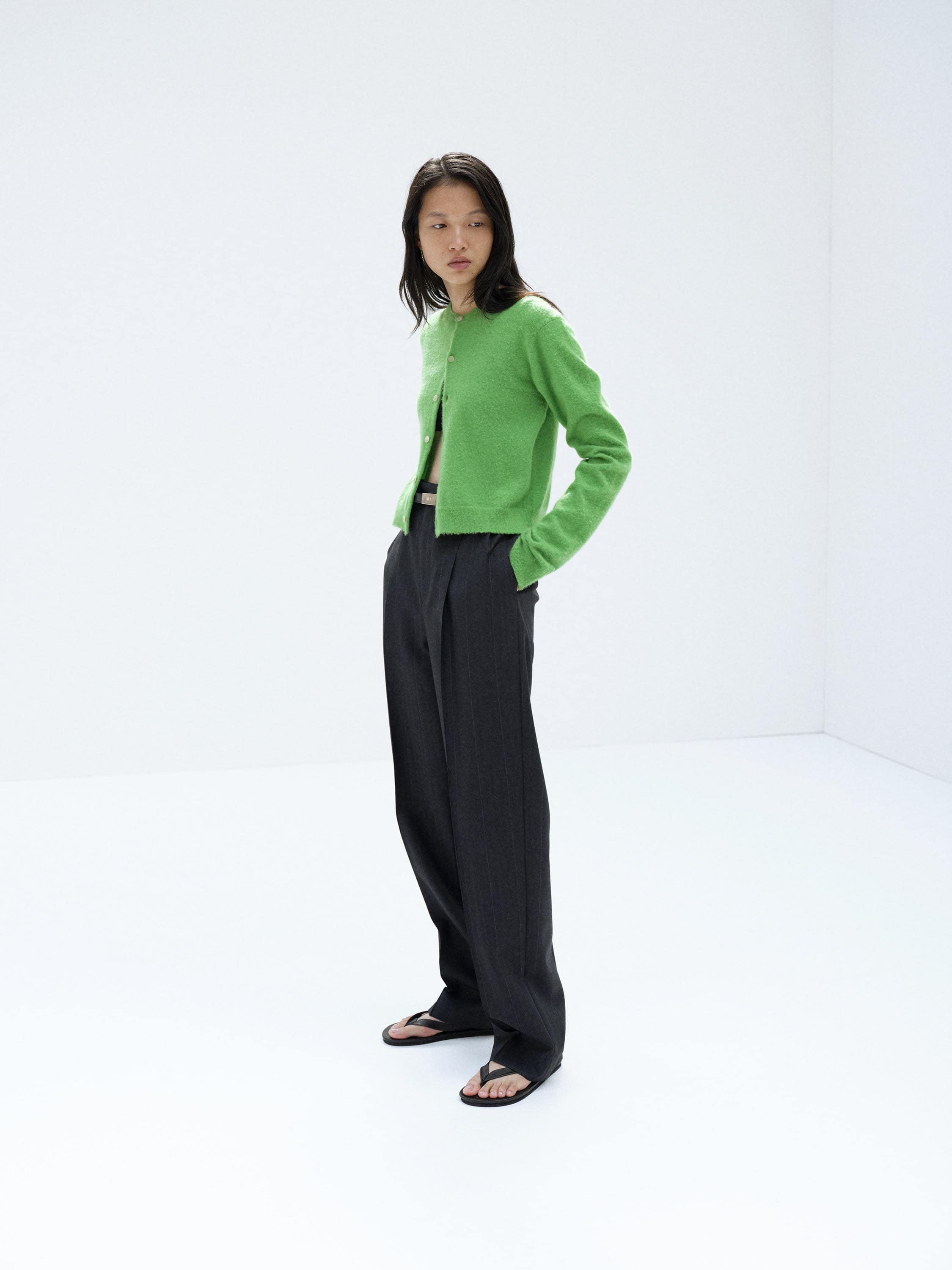 BRUSHED CASHMERE COTTON KNIT CARDIGAN