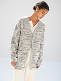 STRUCTURED COTTON LINEN PANEL KNIT CARDIGAN - OFF WHITE &times; BLACK