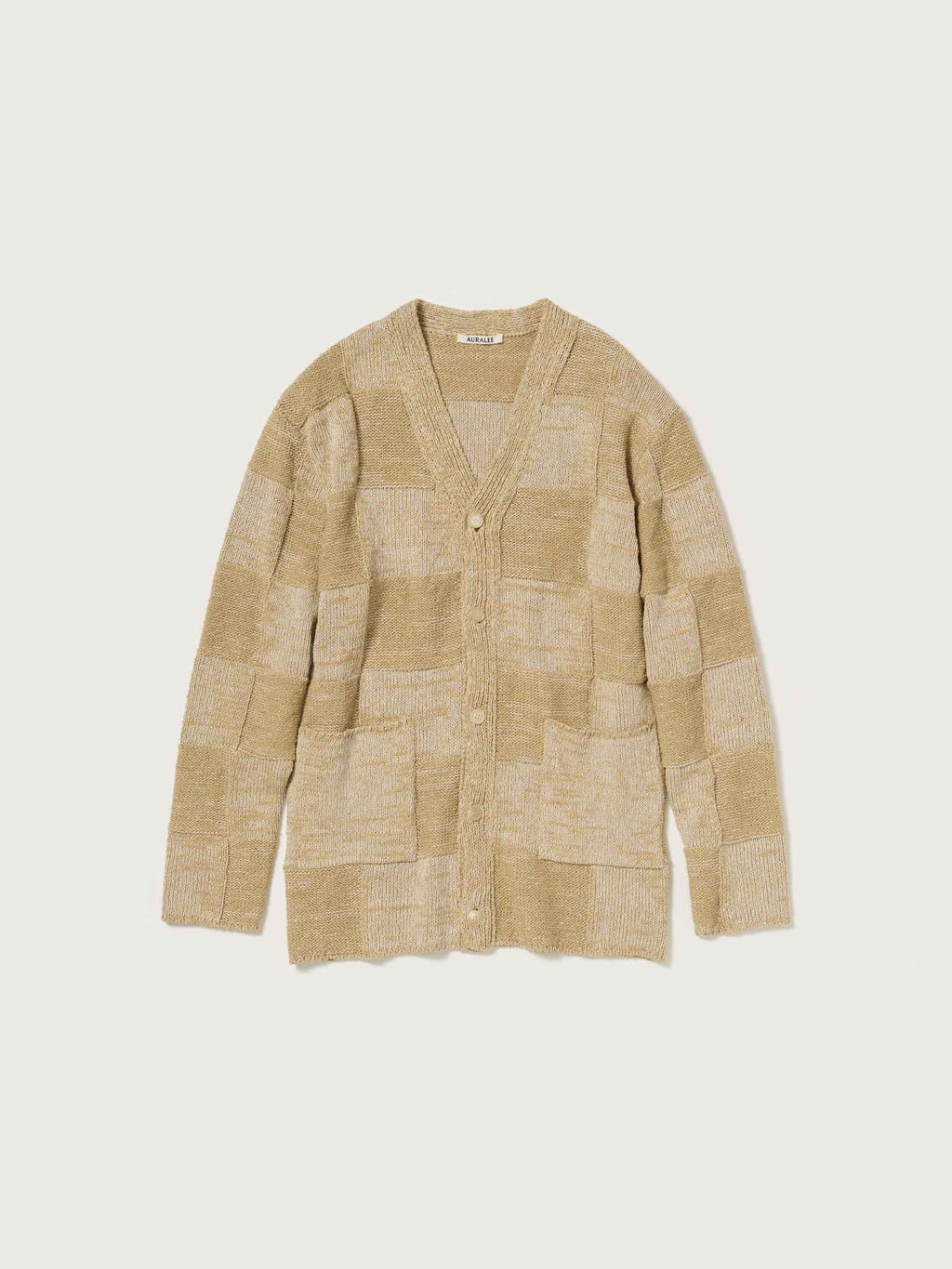 STRUCTURED COTTON LINEN PANEL KNIT CARDIGAN - BROWN &times; BEIGE