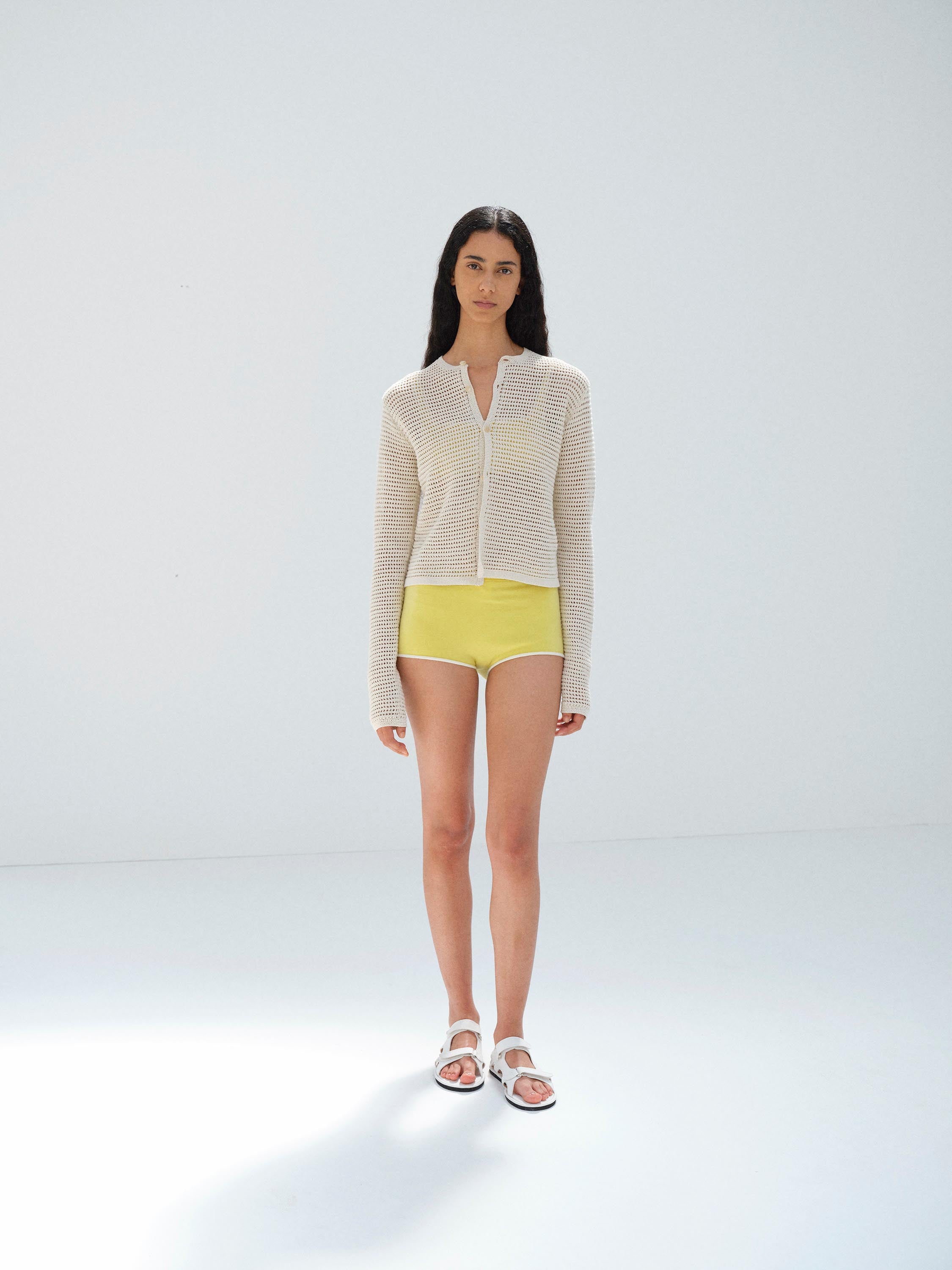 TUSSAH SILK COTTON MESH KNIT CARDIGAN