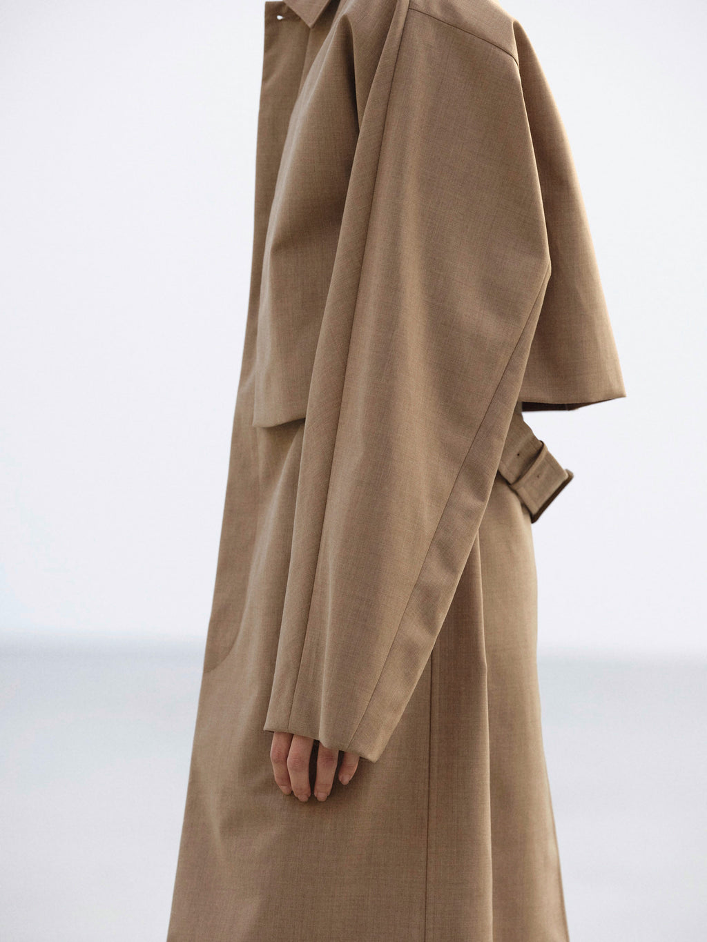 BONDED TROPICAL WOOL LAYERED SOUTIEN COLLAR COAT