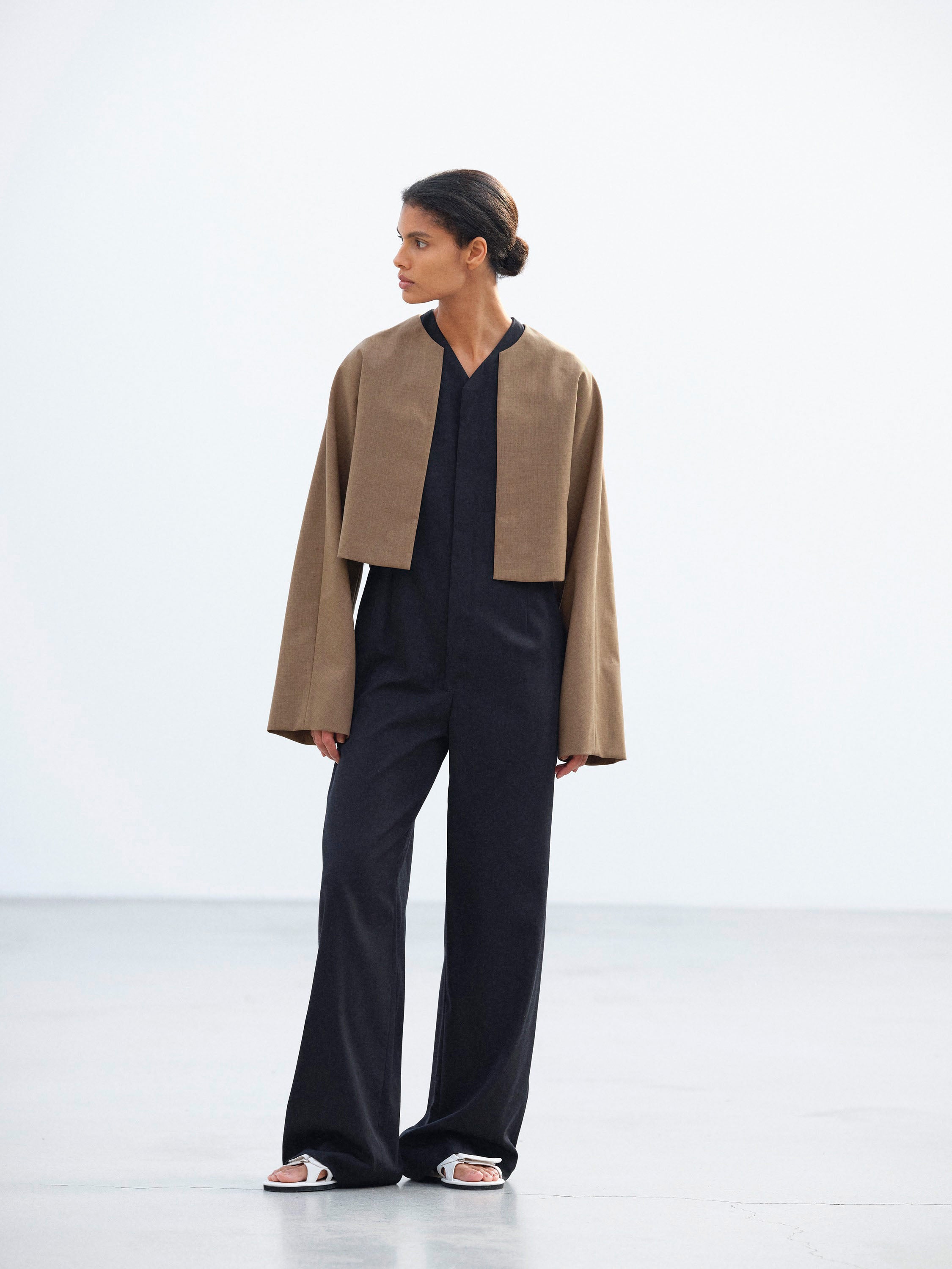 BONDED TROPICAL WOOL LAYERED SOUTIEN COLLAR COAT