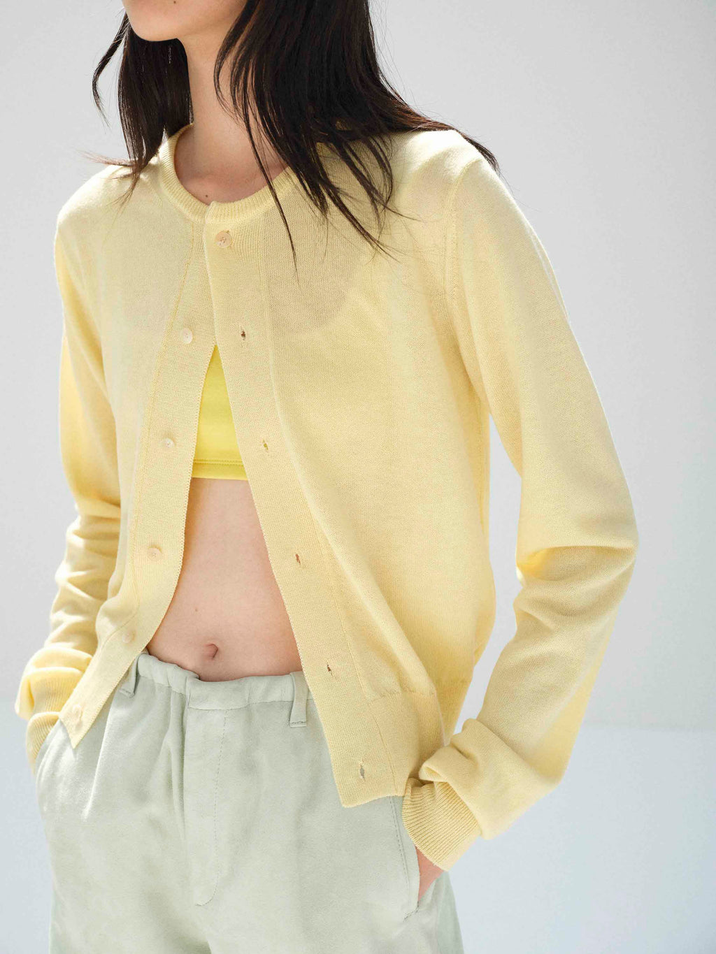 CASHMERE HARD TWIST KNIT CARDIGAN