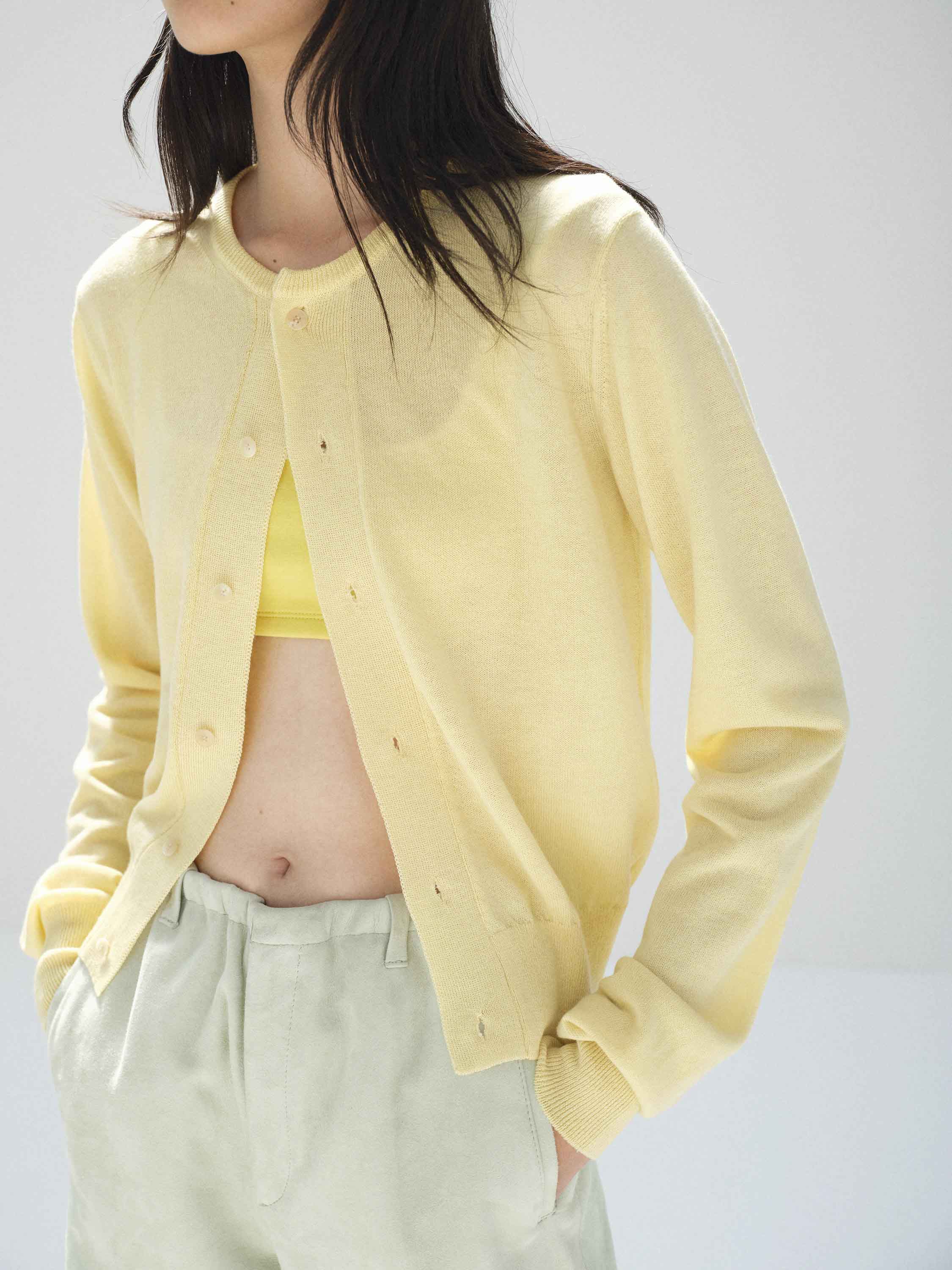 CASHMERE HARD TWIST KNIT CARDIGAN