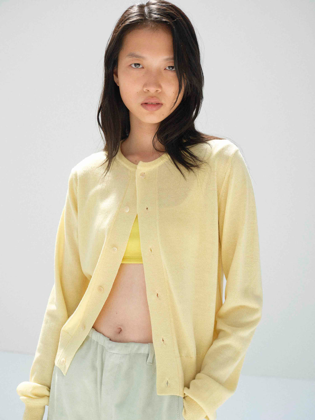 CASHMERE HARD TWIST KNIT CARDIGAN