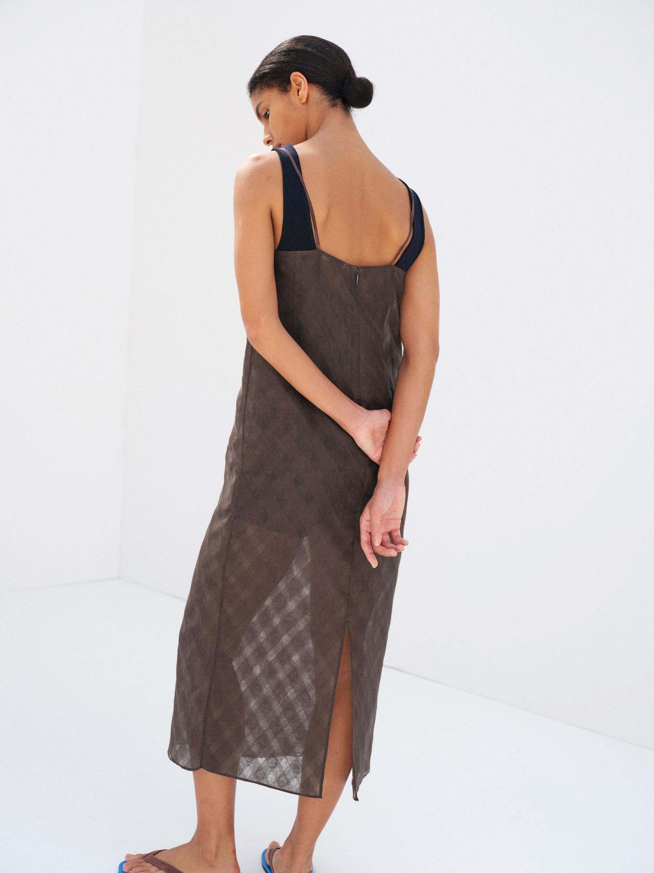 SHEER SILK COTTON CUT JACQUARD CAMISOLE DRESS