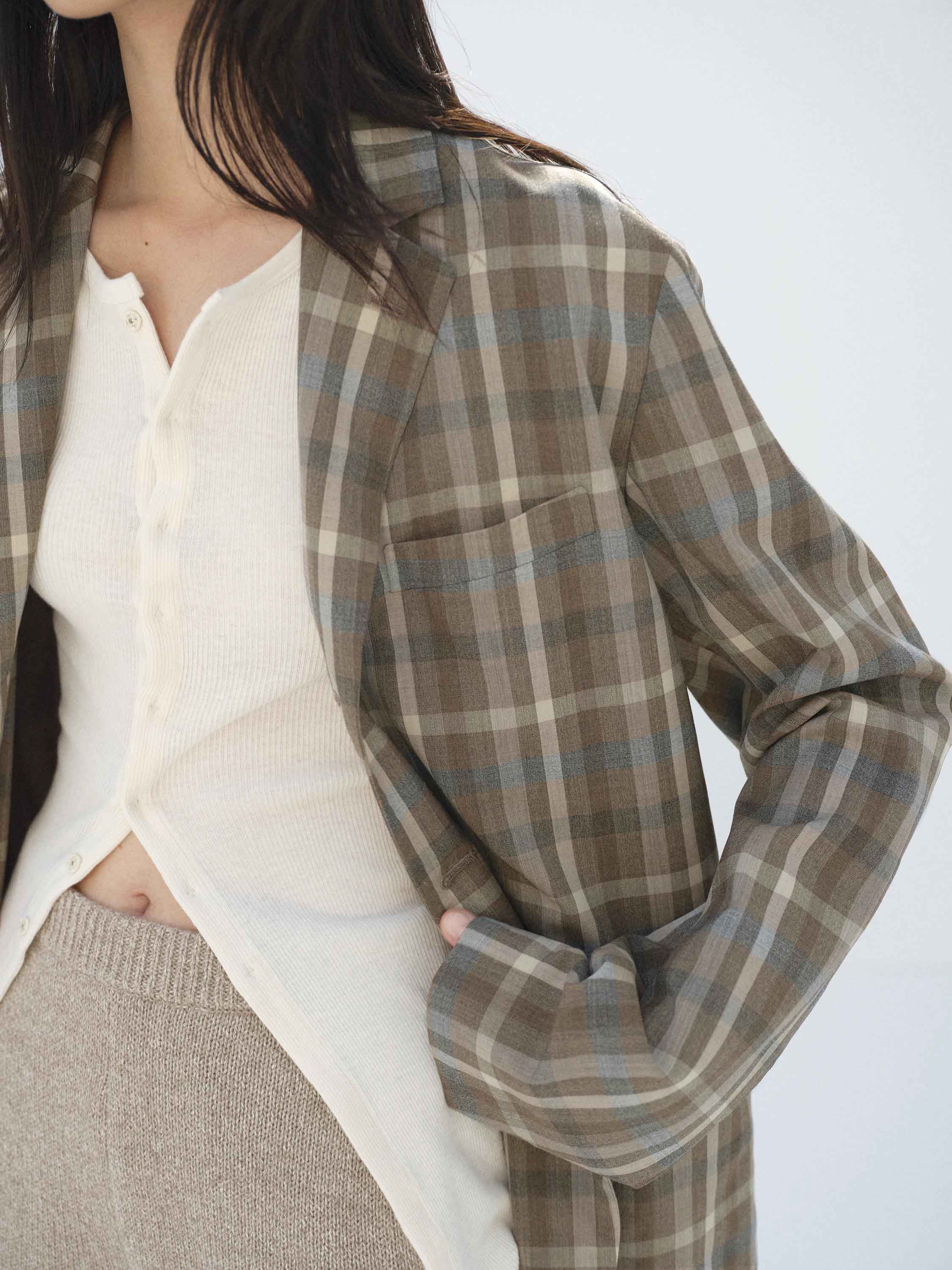 SUPER FINE TROPICAL WOOL CHECK JACKET