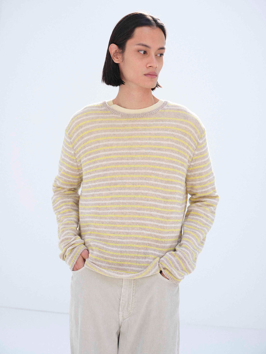 SUMMER CASHMERE KNIT P/O - BEIGE &times; YELLOW