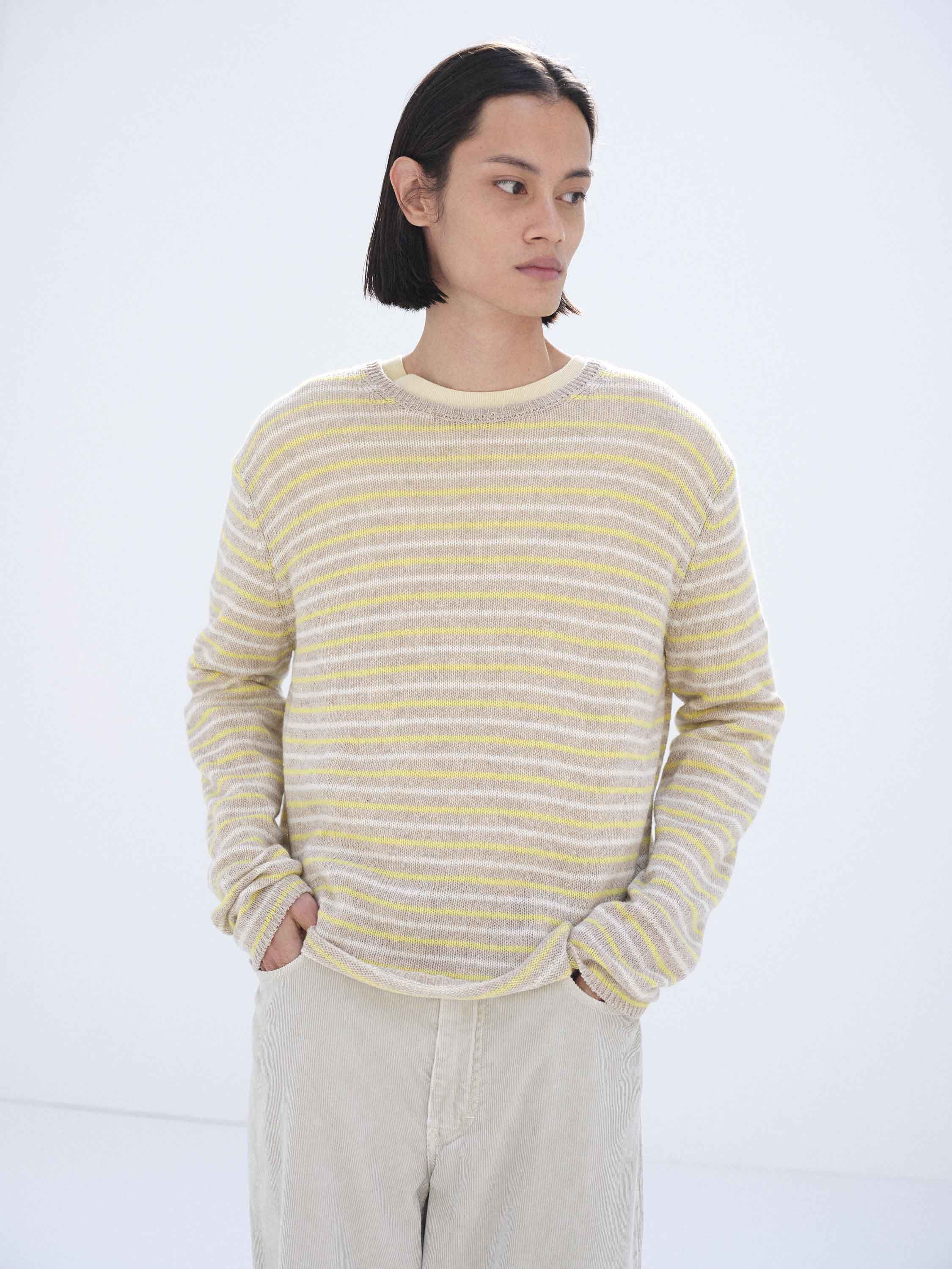 SUMMER CASHMERE KNIT P/O - BEIGE &times; YELLOW