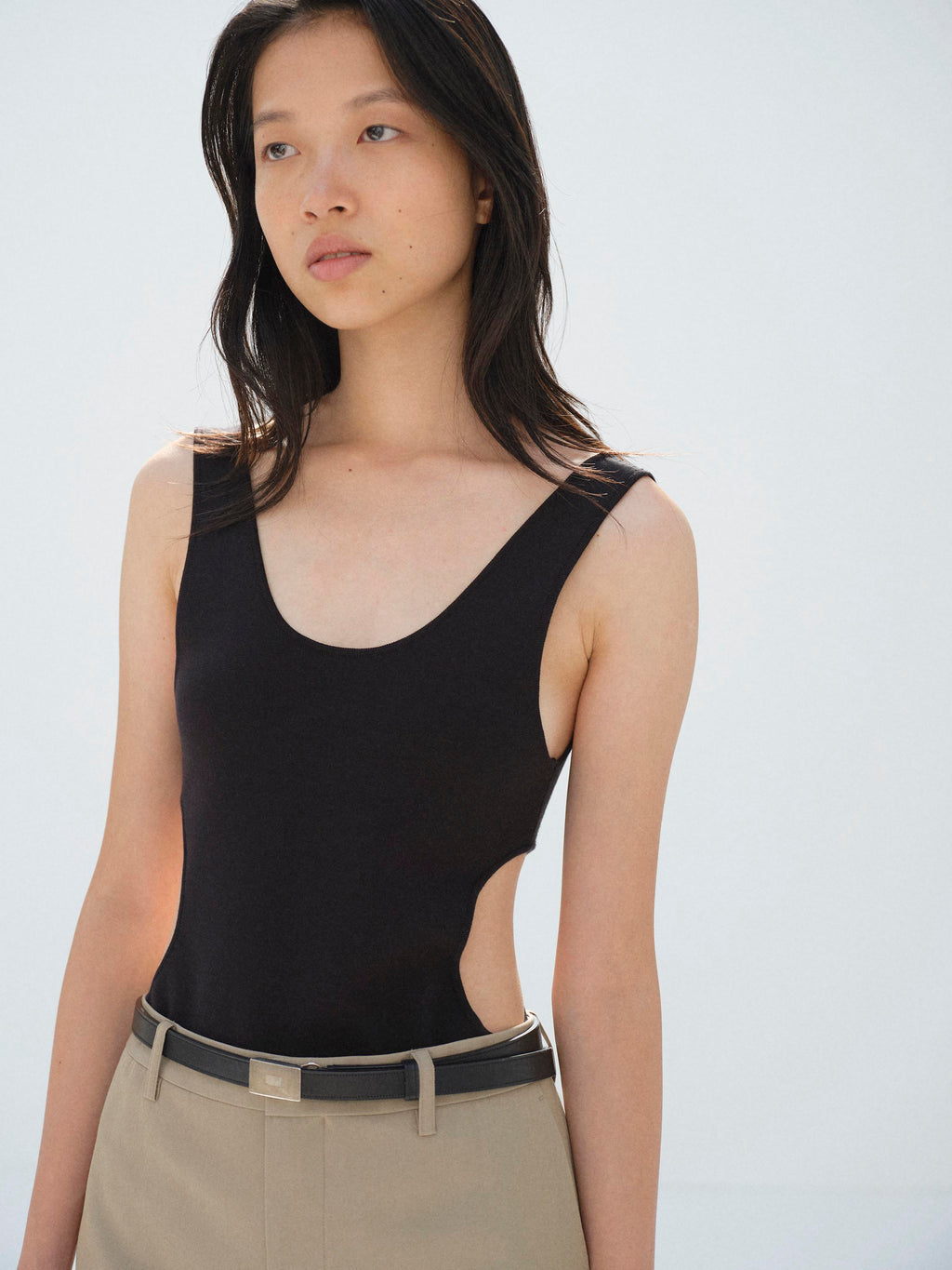 DOUBLE FACED SILK COTTON KNIT LONG TANK