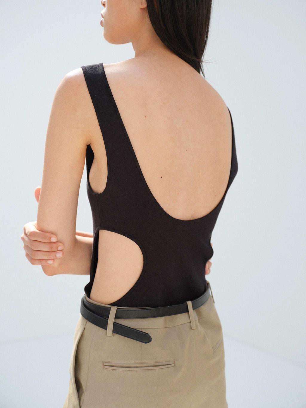 DOUBLE FACED SILK COTTON KNIT LONG TANK