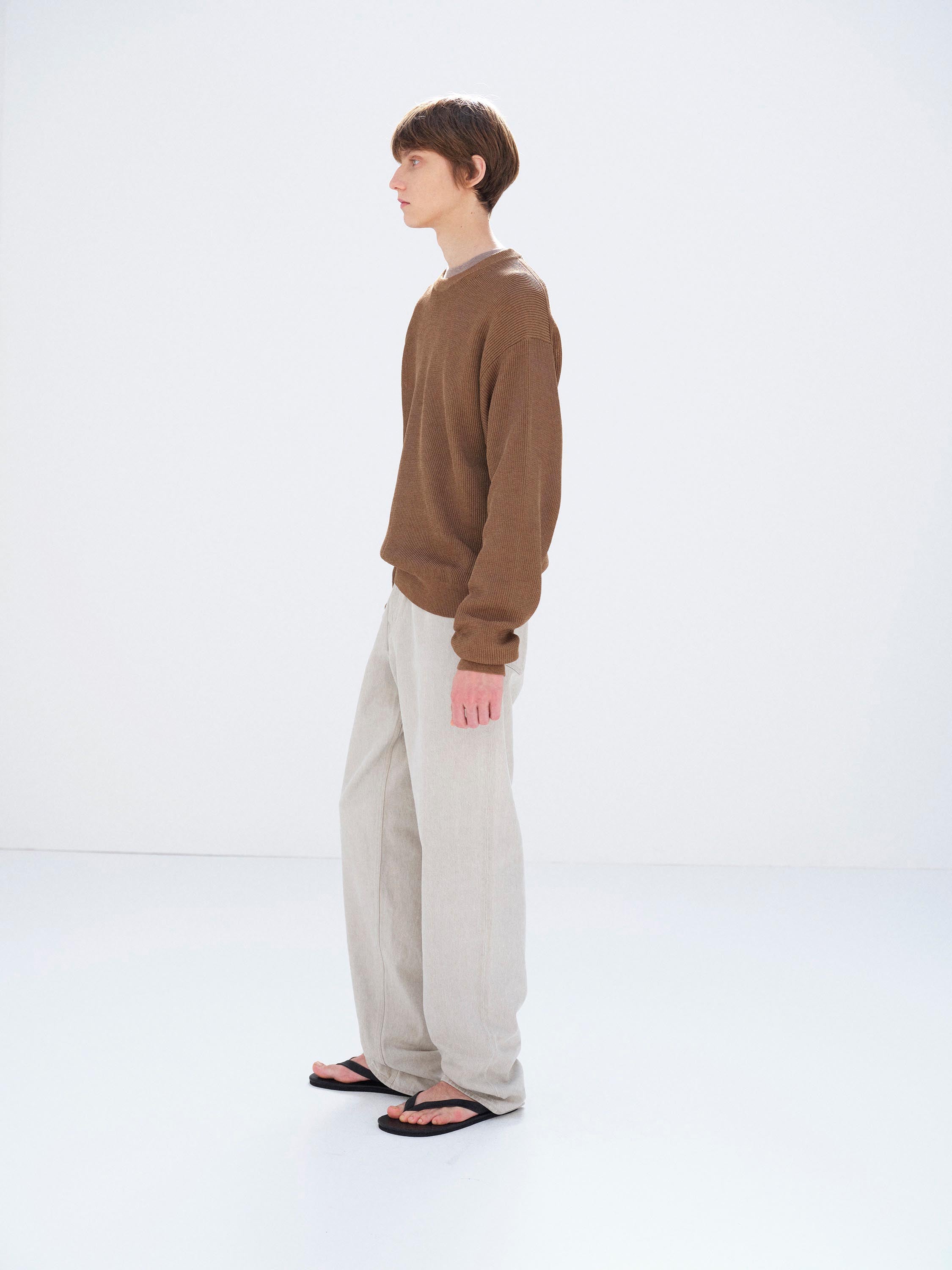 FADED HARD TWIST BROWN DENIM WIDE PANTS