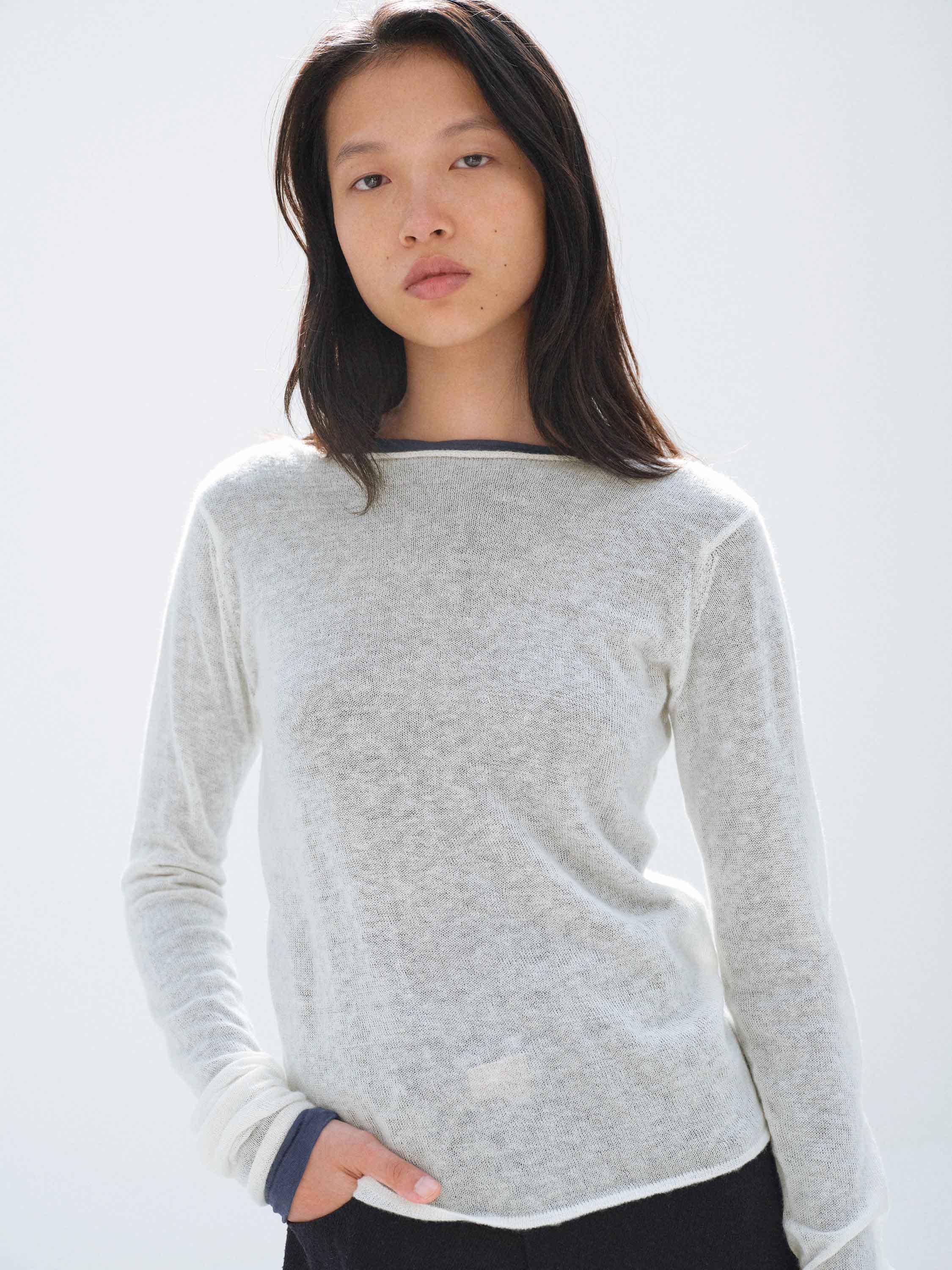 SHEER CASHMERE KNIT BOAT NECK P/O