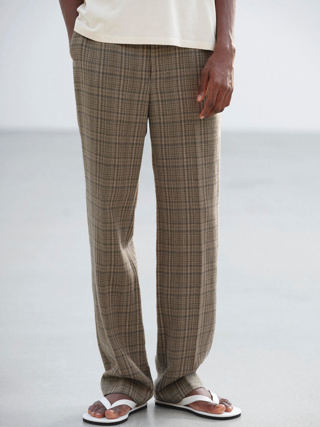SILK LINEN NEP CHECK SLACKS