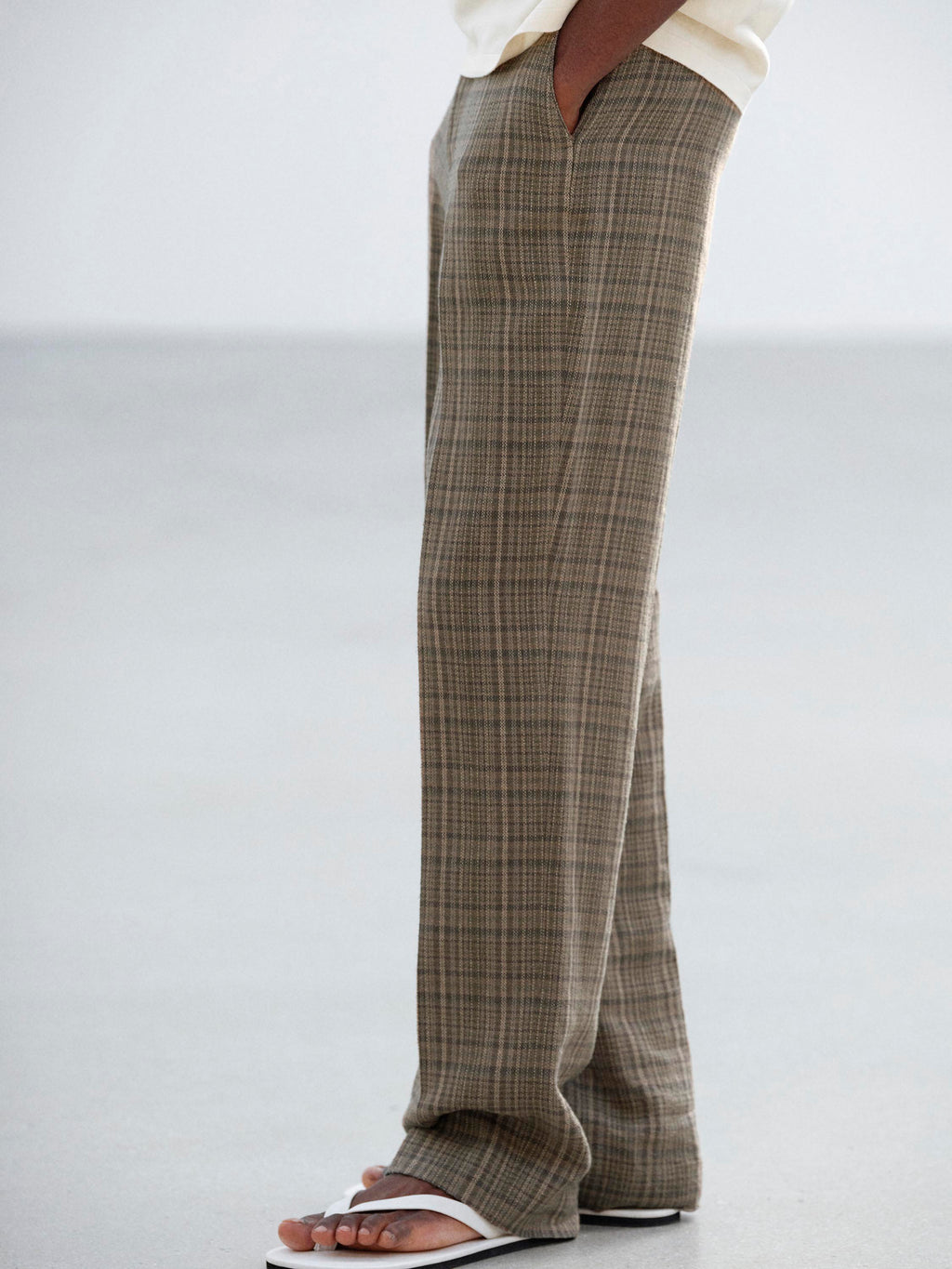 SILK LINEN NEP CHECK SLACKS