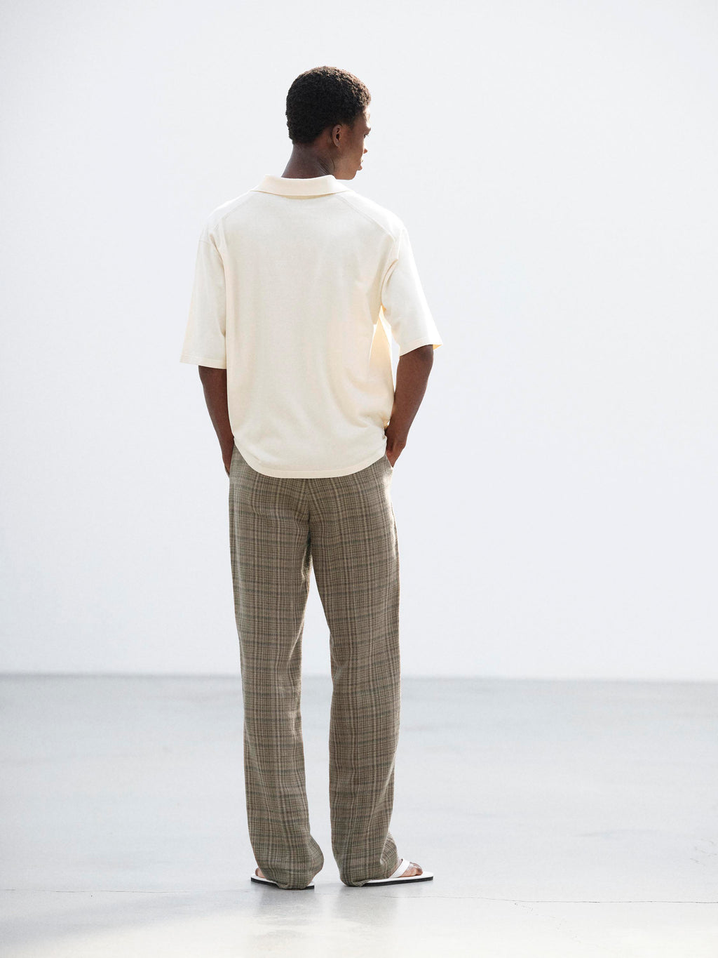 SILK LINEN NEP CHECK SLACKS