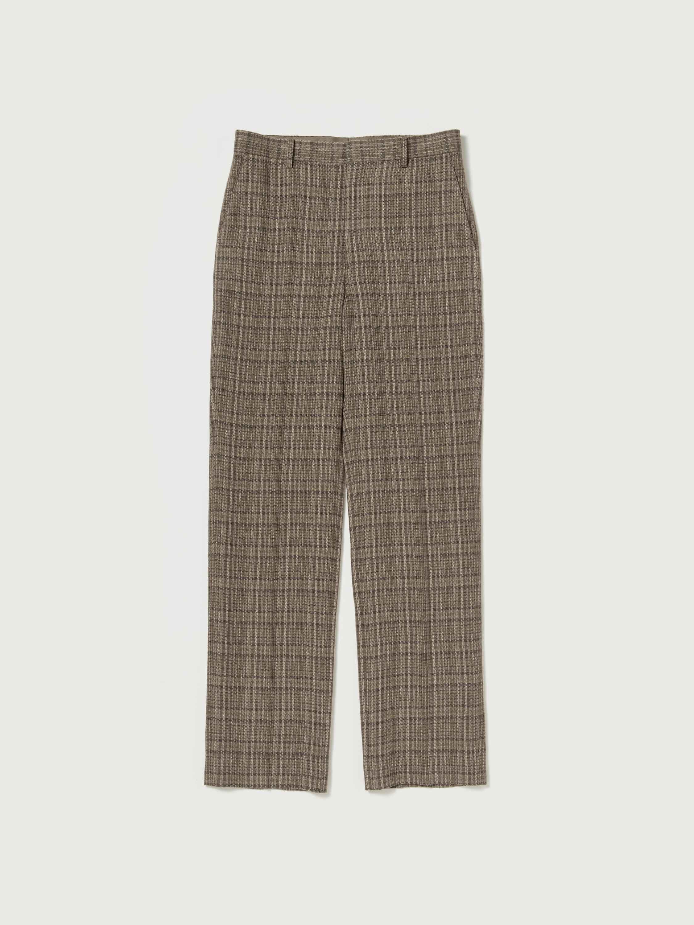 SILK LINEN NEP CHECK SLACKS