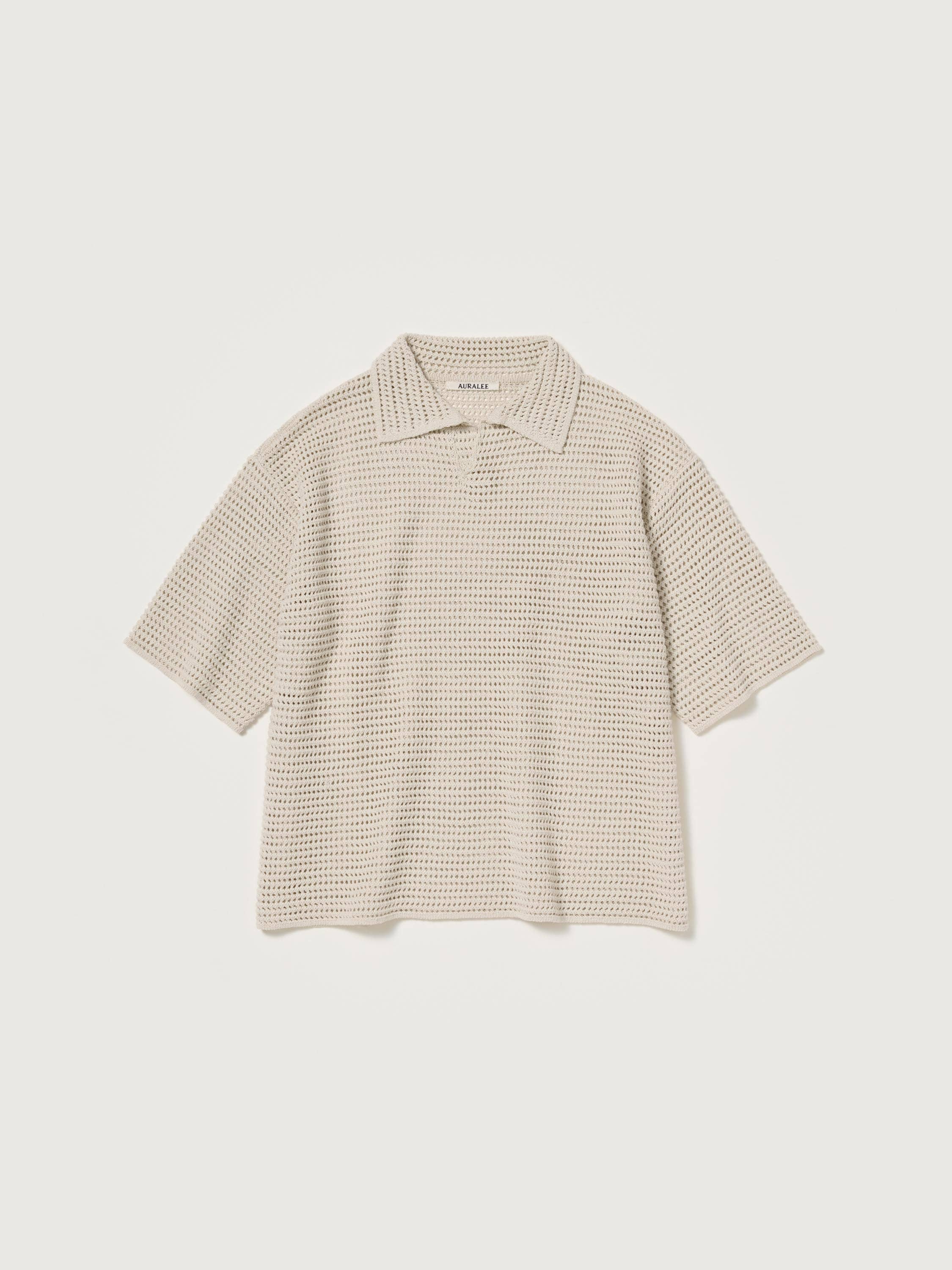 TUSSAH SILK COTTON MESH KNIT SKIPPER POLO