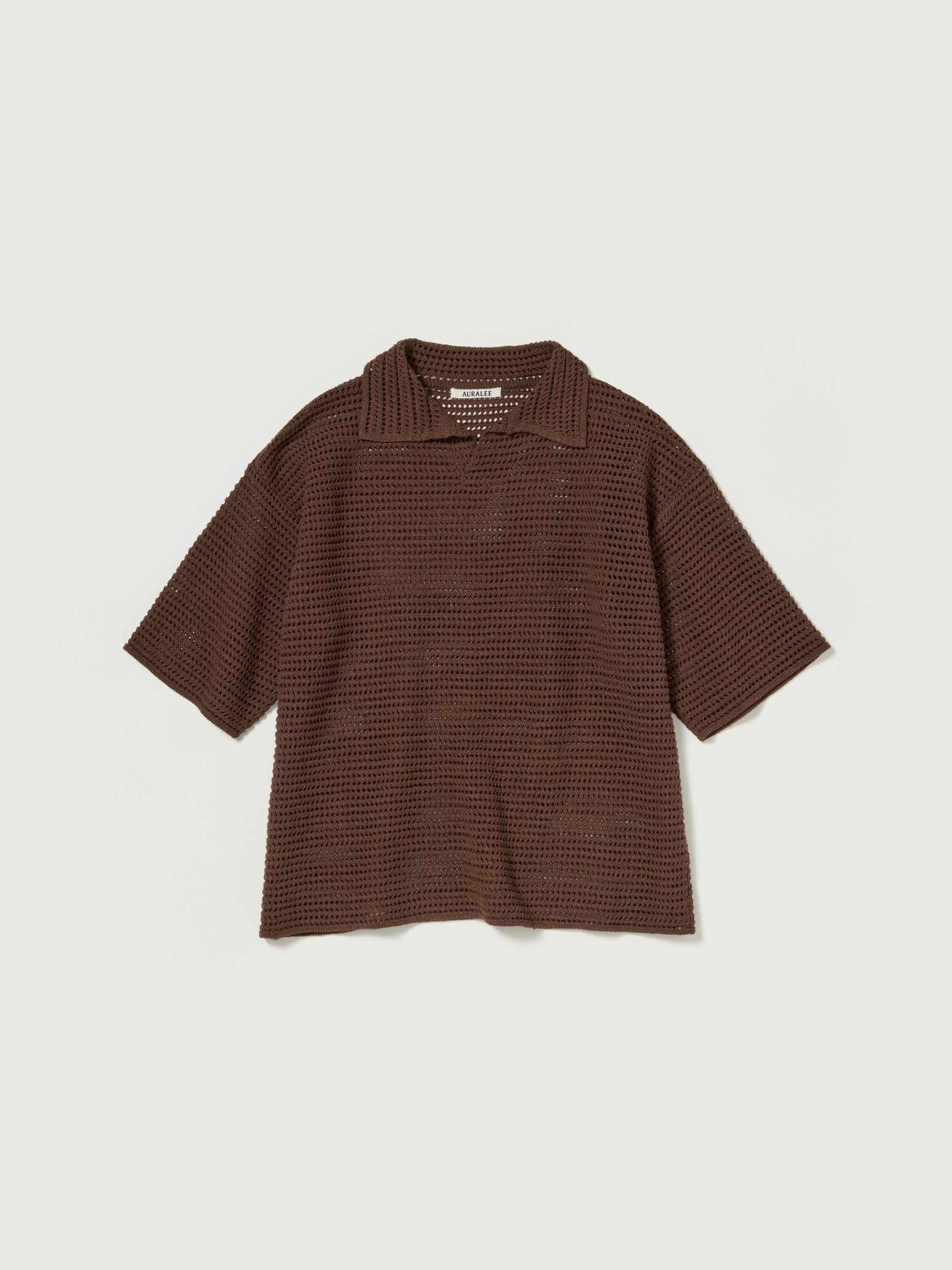 TUSSAH SILK COTTON MESH KNIT SKIPPER POLO