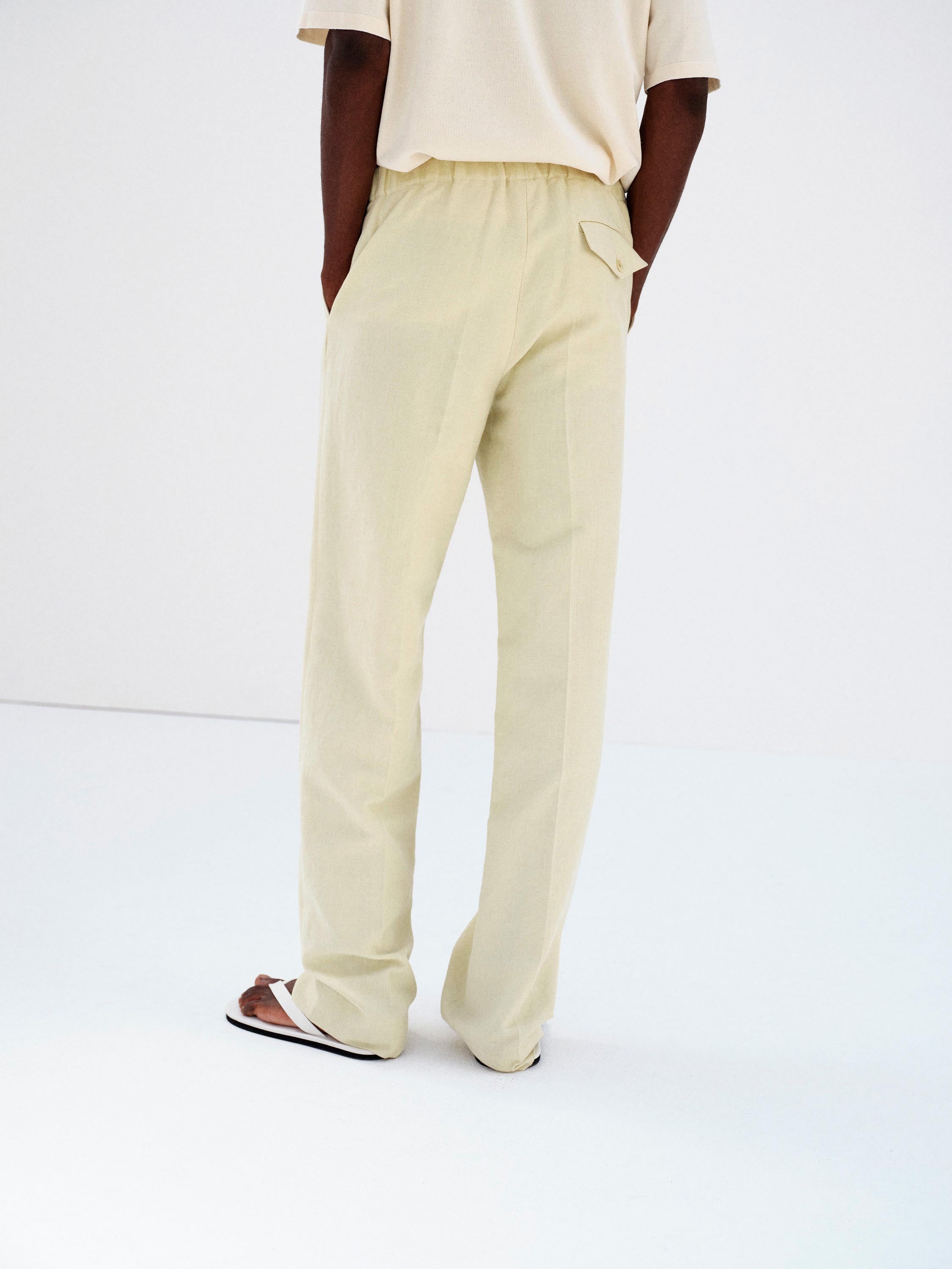 WOOL COTTON LINEN OX DRAWSTRING PANTS