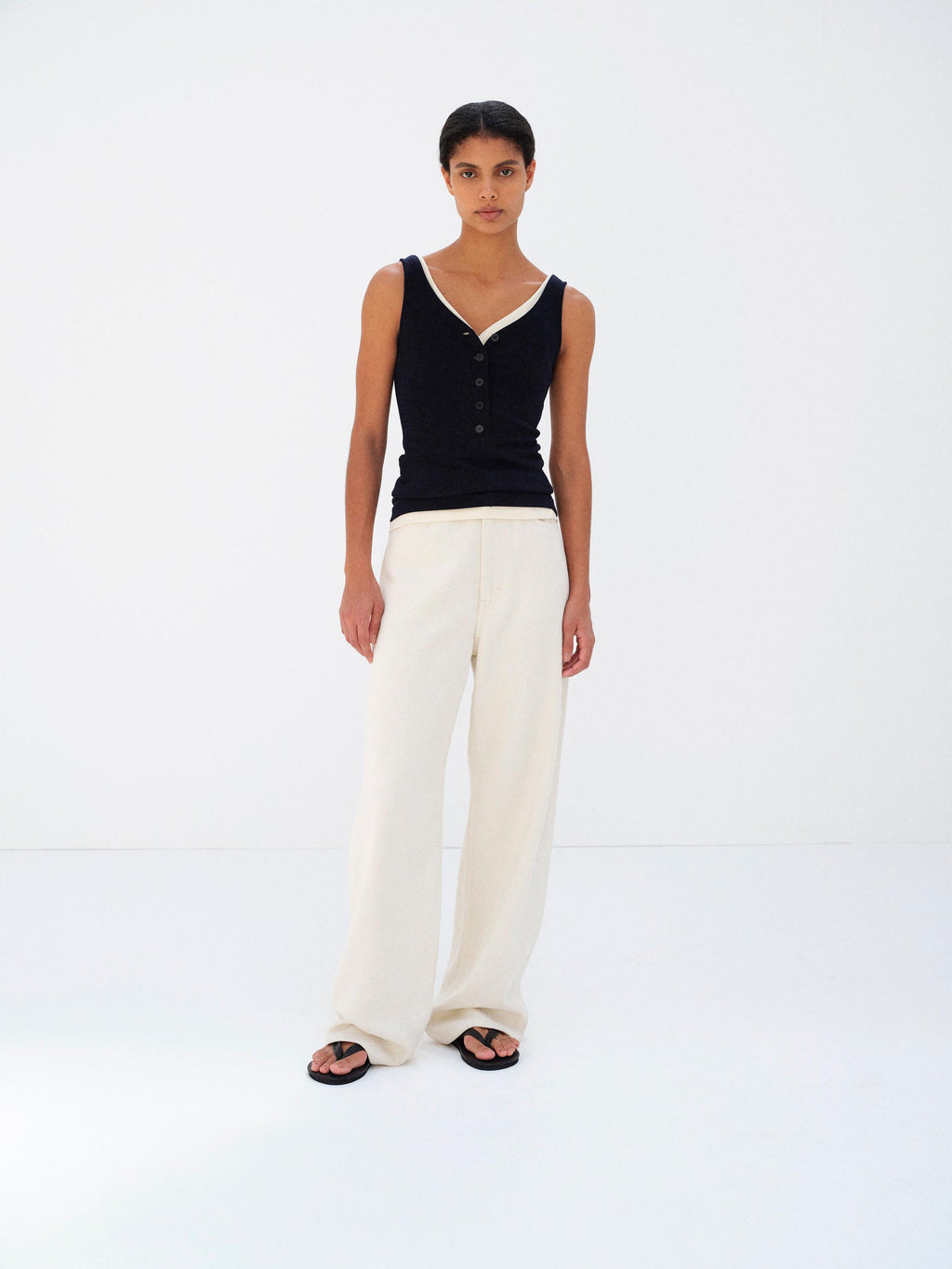 SILK NEP DENIM 5P WIDE PANTS