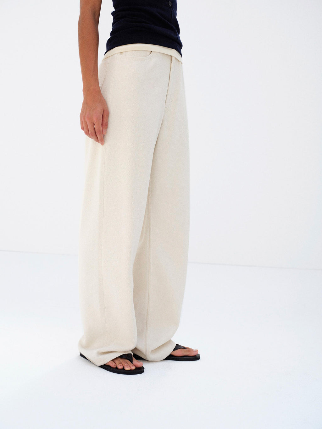 SILK NEP DENIM 5P WIDE PANTS