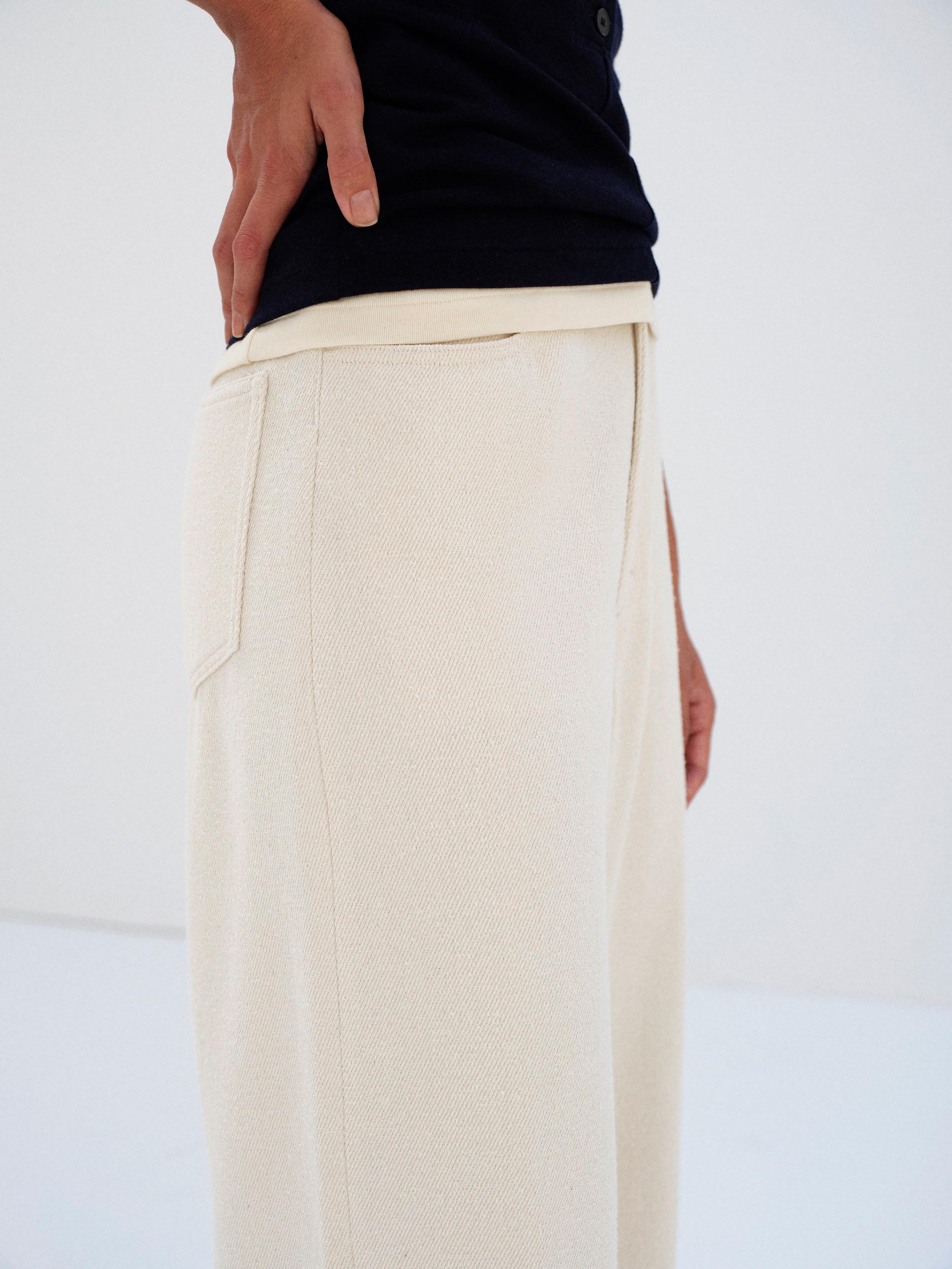 SILK NEP DENIM 5P WIDE PANTS