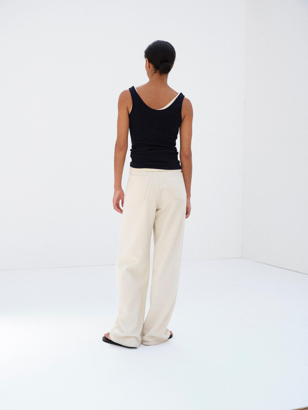 SILK NEP DENIM 5P WIDE PANTS