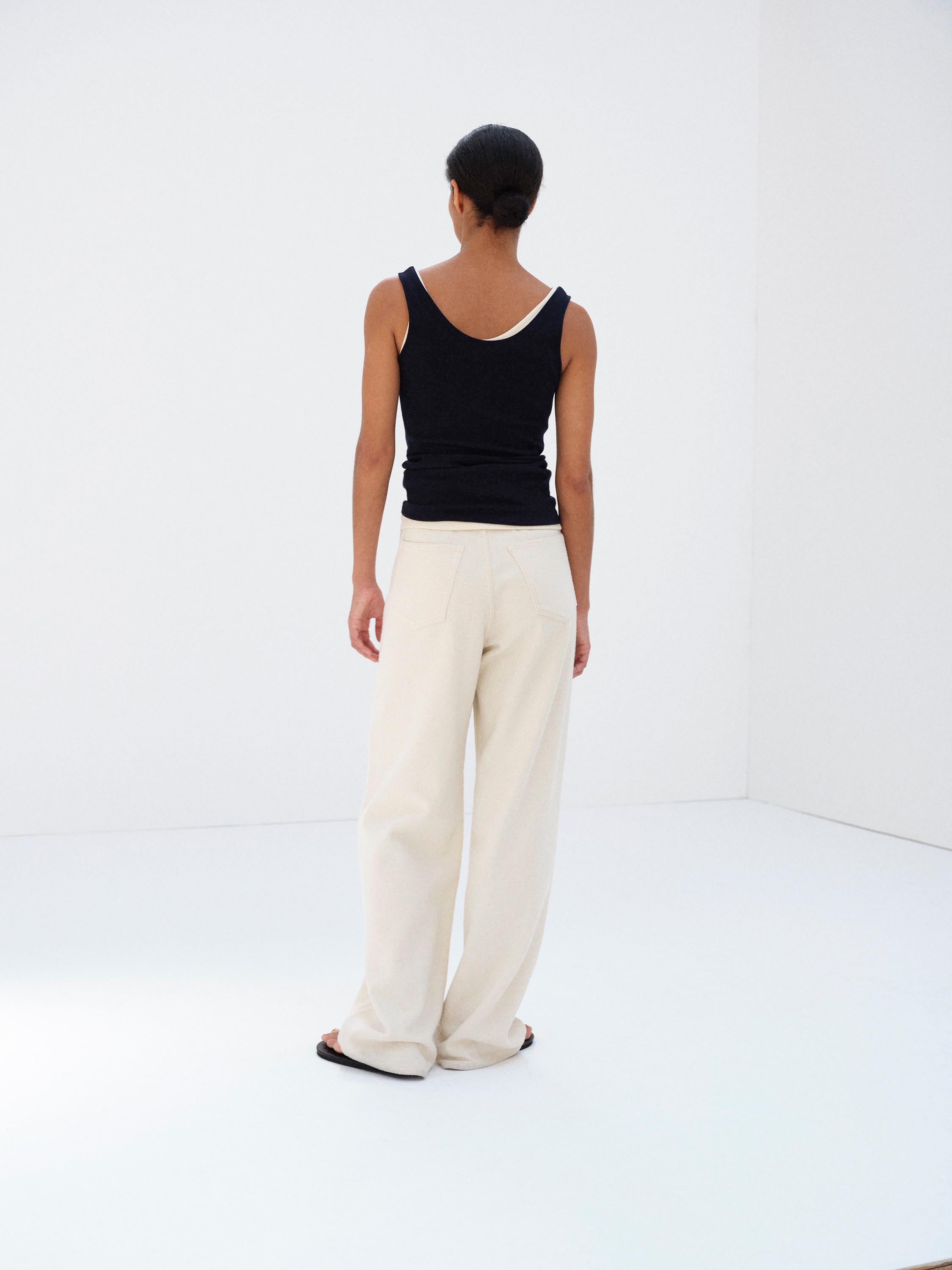 SILK NEP DENIM 5P WIDE PANTS