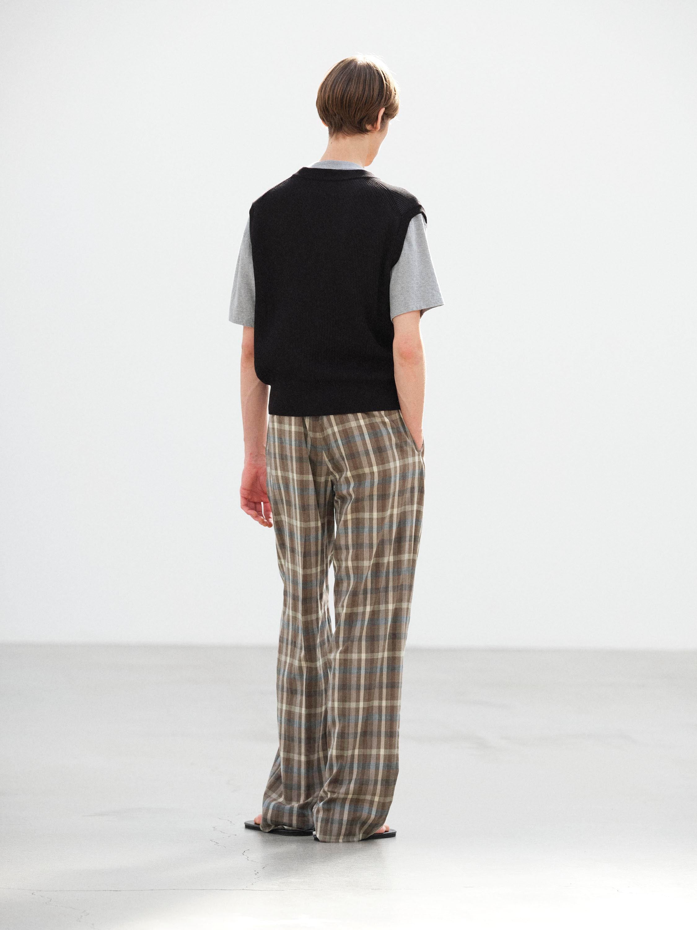 SUPER FINE TROPICAL WOOL CHECK TWO-TUCK SLACKS