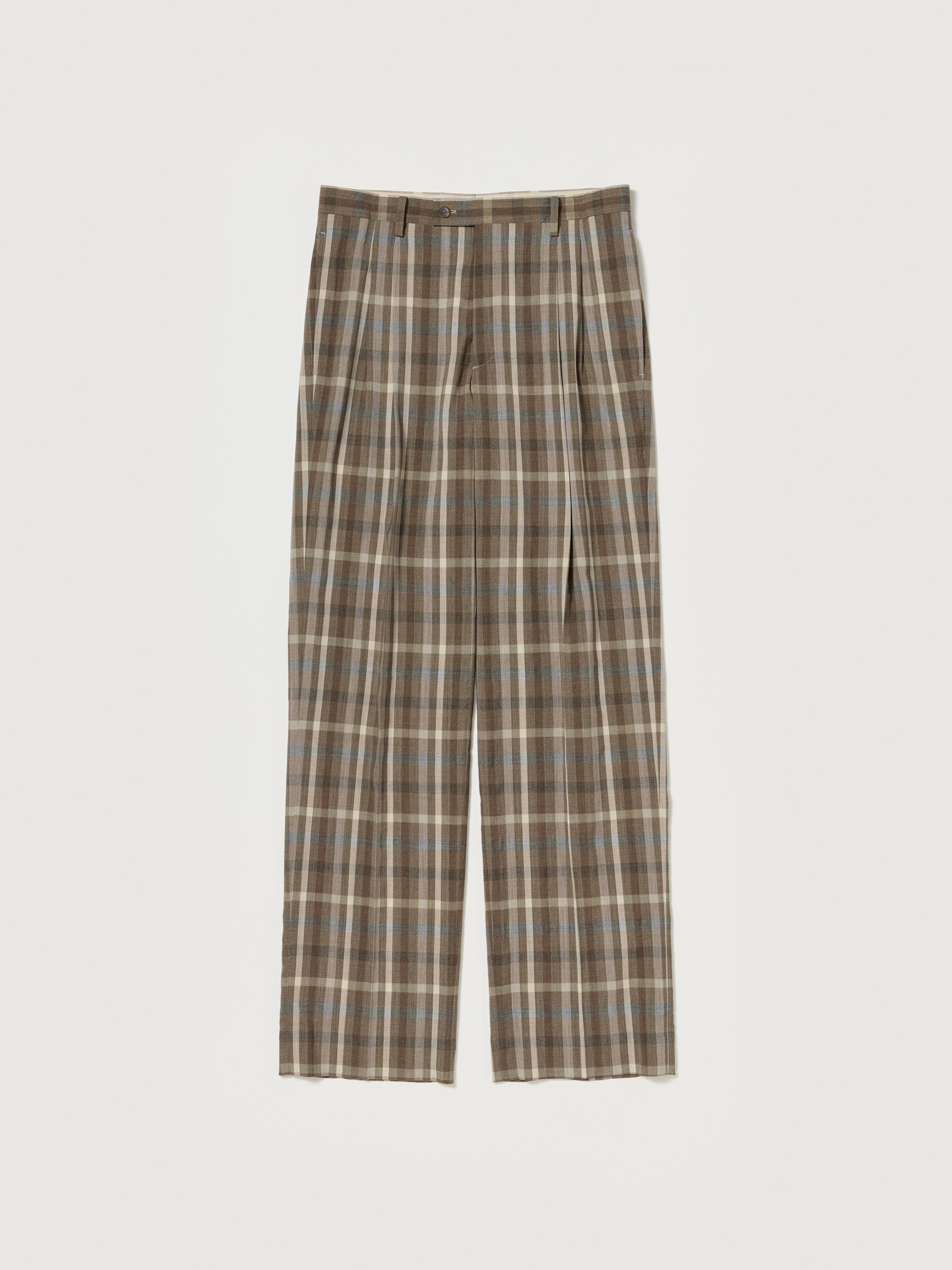 SUPER FINE TROPICAL WOOL CHECK TWO-TUCK SLACKS